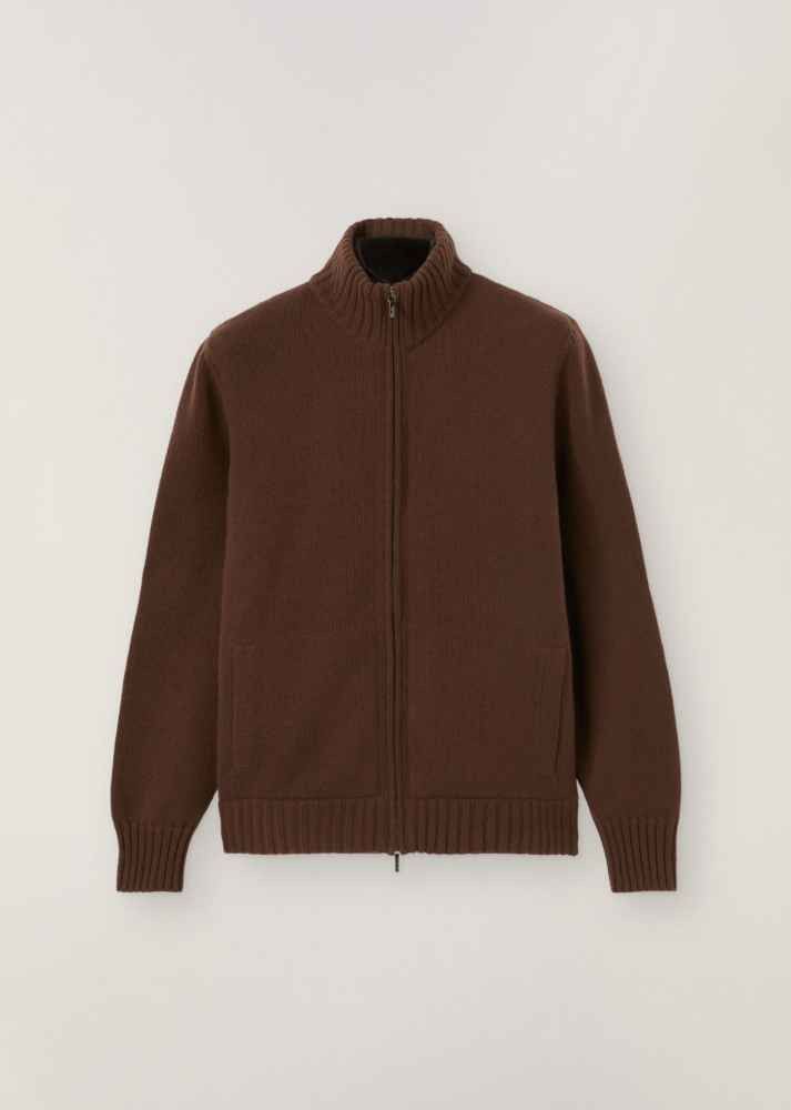 o1loc1c0124 Plain-knit Bomber Jacket in Brown