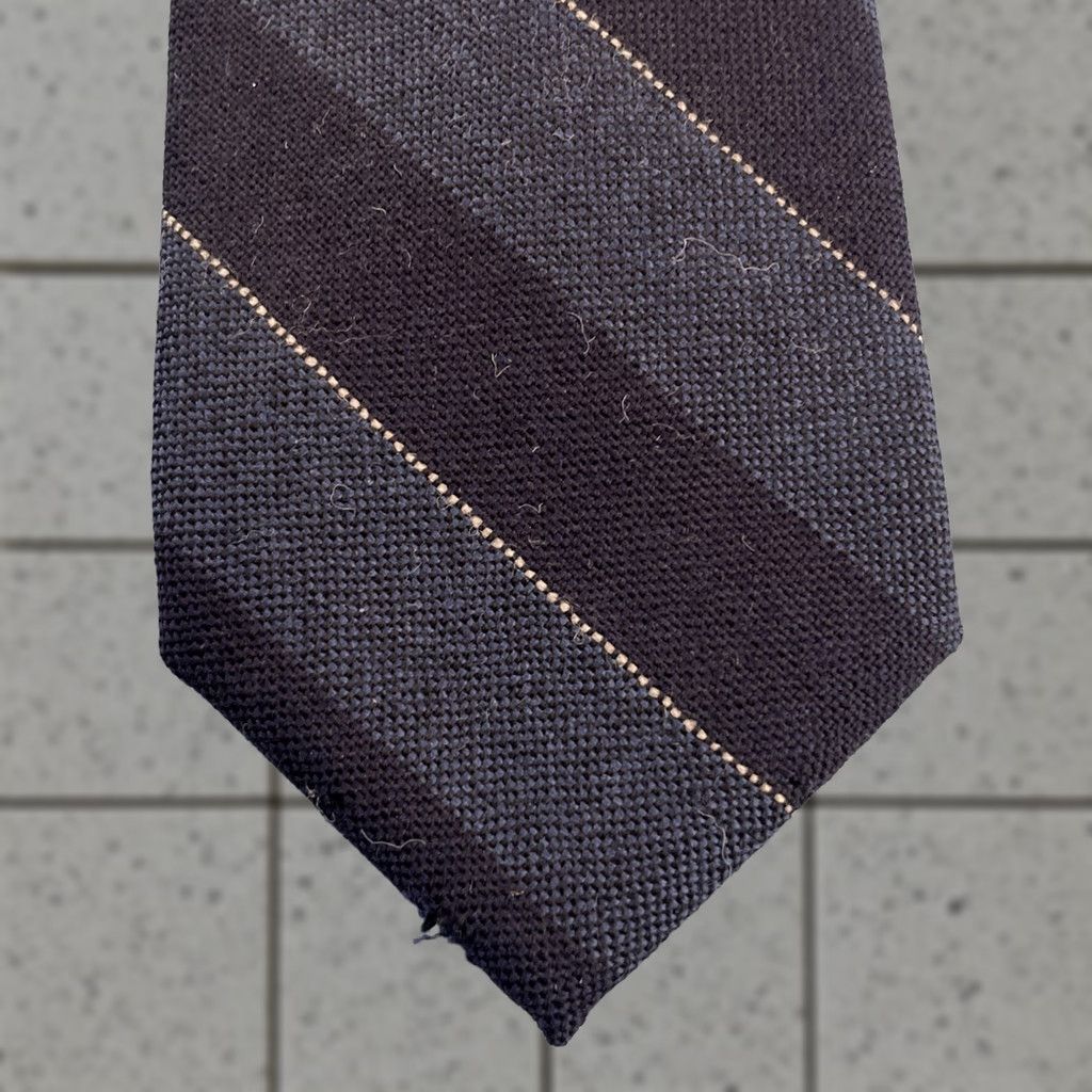 Vintage VINTAGE Christopher Hayes Wool Tie Striped Repp Necktie Dark Blue 58" 3x56 Men Jewelry & Accessories Wool Tie Triband Blue Gray Satin Ornamented Size ONE SIZE - 1 Thumbnail