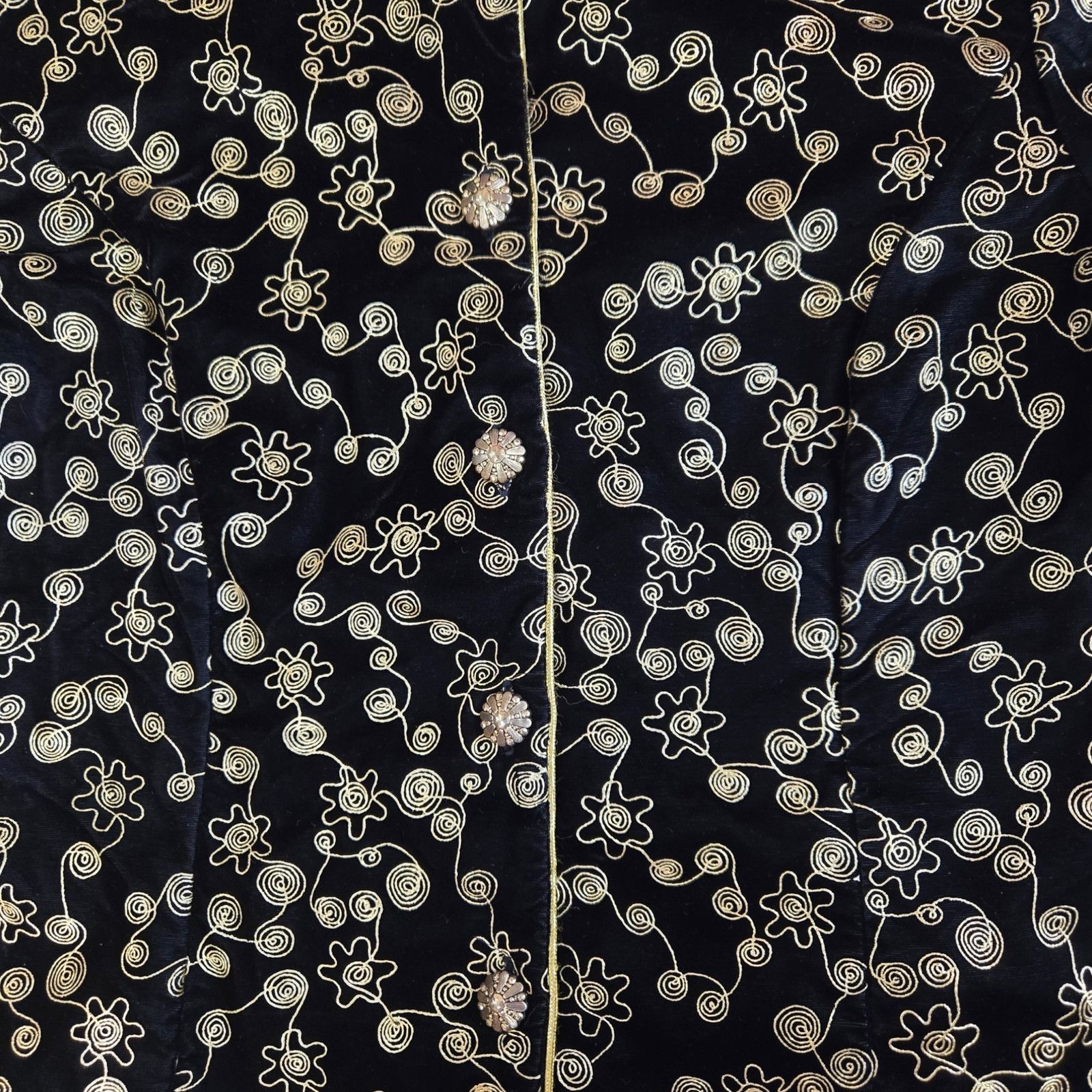 Vintage 80s Velvet Embroidered Jacket Black Gold Size 14 Size XL / US 12-14 / IT 48-50 - 5 Thumbnail
