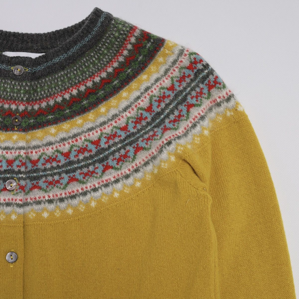 Other Eribe Scotland Fair Isle Pattern Cardigan Sweater Wool Yello Size L / US 10 / IT 46 - 6 Thumbnail