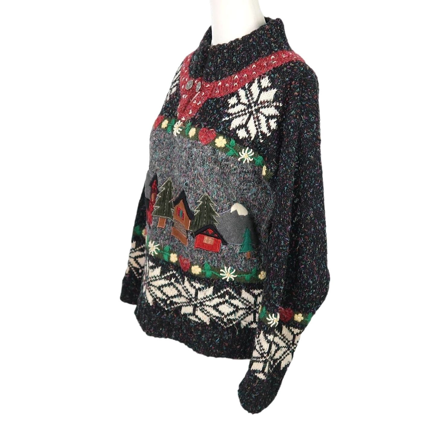 Vintage VINTAGE 90s PBJ SPORT Embroidered Snowflake Knit Sweater Womens S Black Winter Pullover High Neck Size S / US 4 / IT 40 - 4 Thumbnail