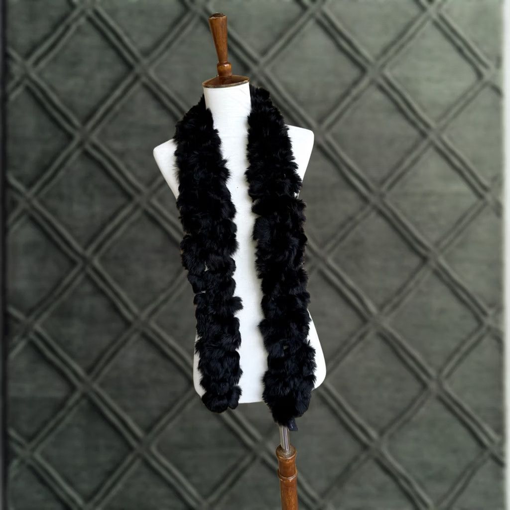 Vintage VINTAGE Cejon Scarf Women Black Fur Pom Pom Neck Warmer 60cm Festival Y2K Glam Size ONE SIZE - 1 Thumbnail