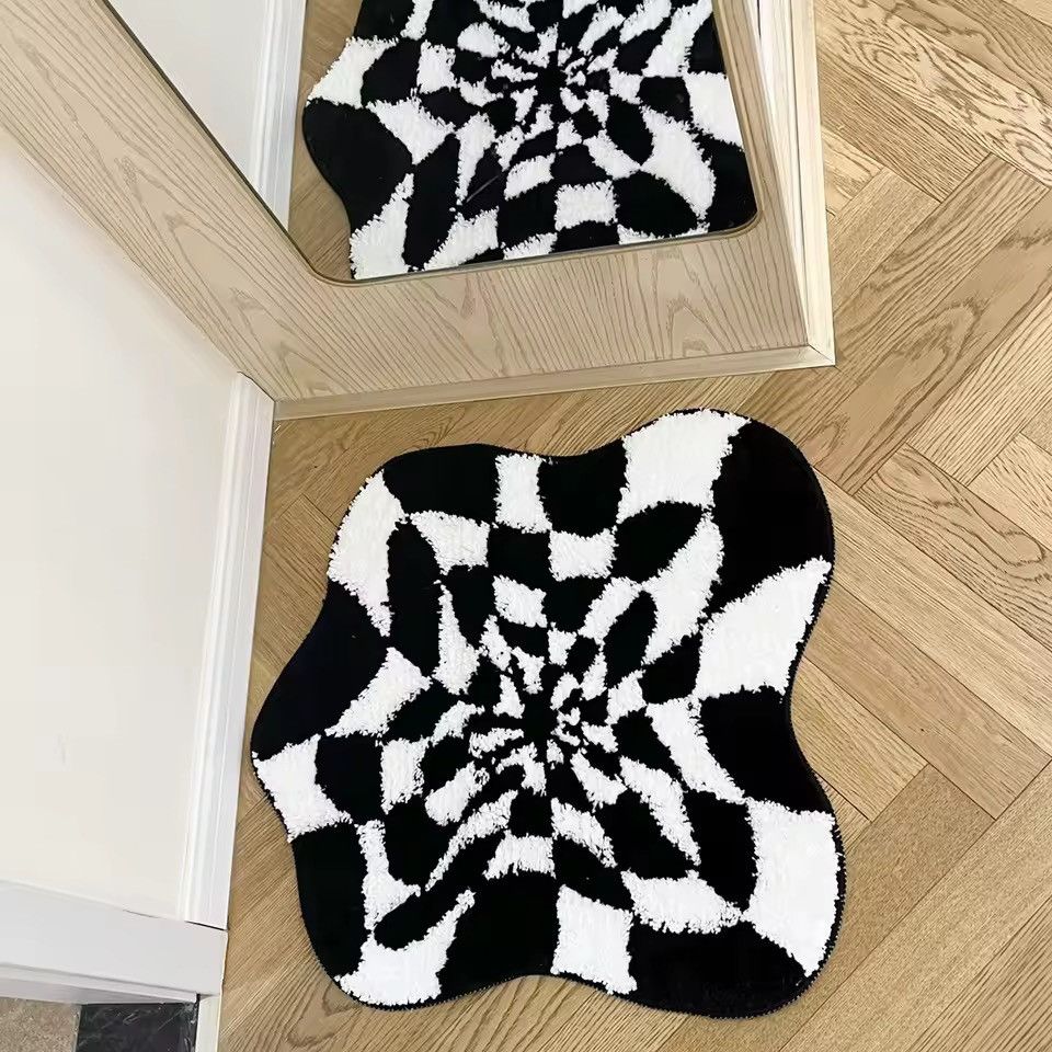 Other Handmade Checkered Black & White 3D Abstract Rug Carpet Size ONE SIZE - 4 Thumbnail