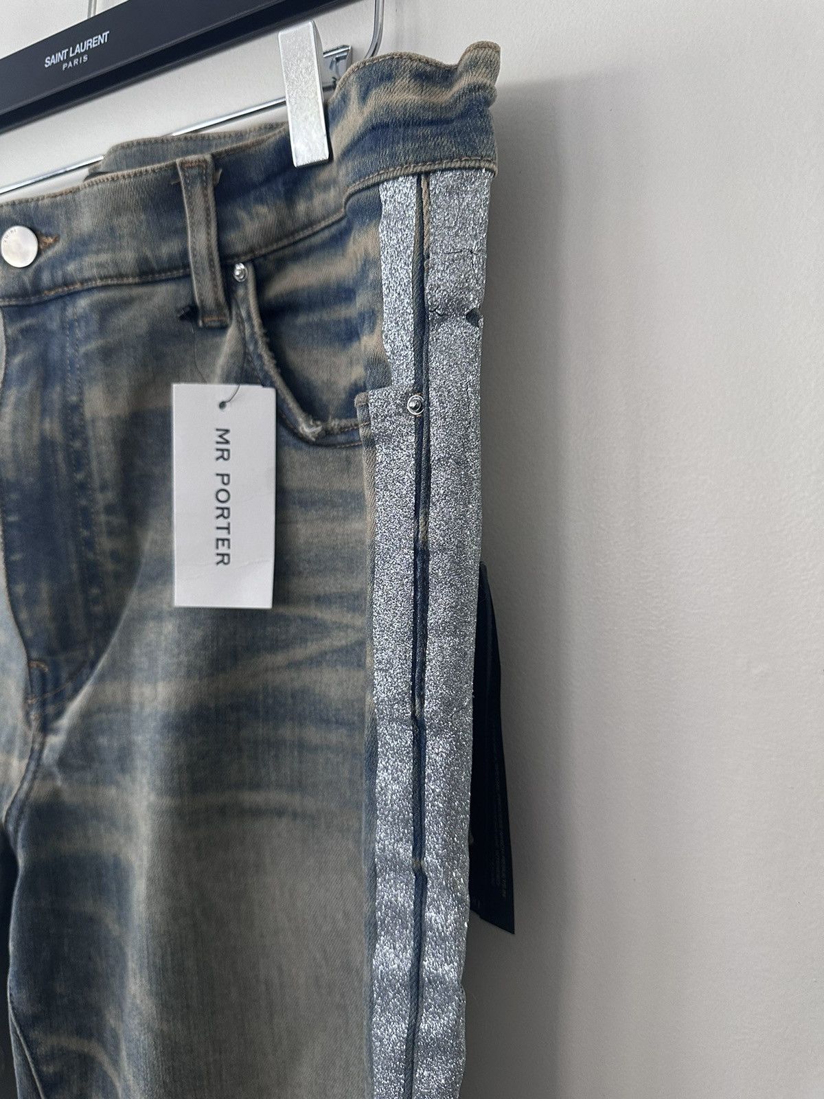 Amiri TRACK DISTRESSED GLITTERED STRETCH DENIM JEANS Size US 38 / EU 54 - 5 Thumbnail