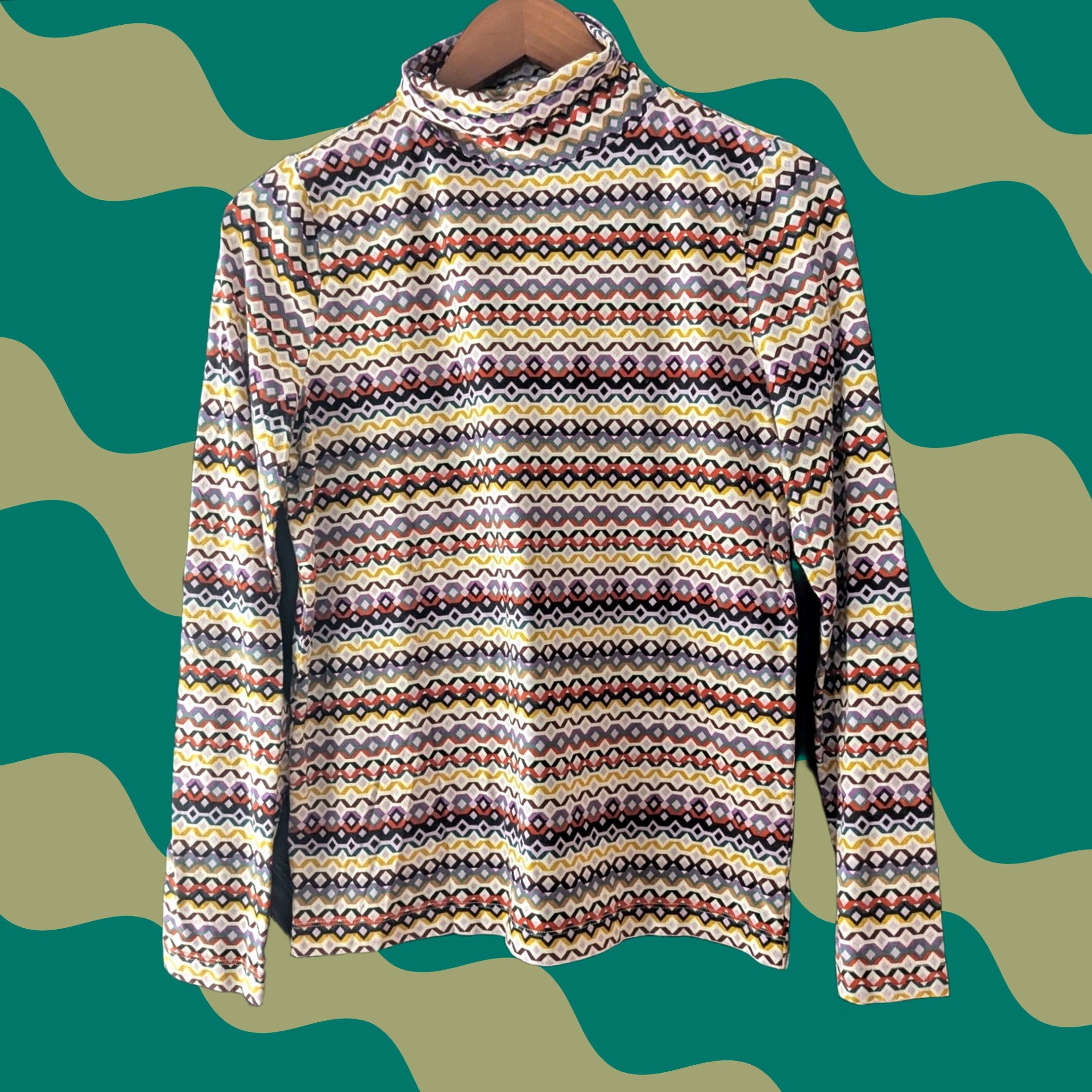 Loft LOFT Geometric Print Turtleneck Long Sleeve Top Womens L Multicolor Retro Mod Size L / US 10 / IT 46 - 1 Thumbnail