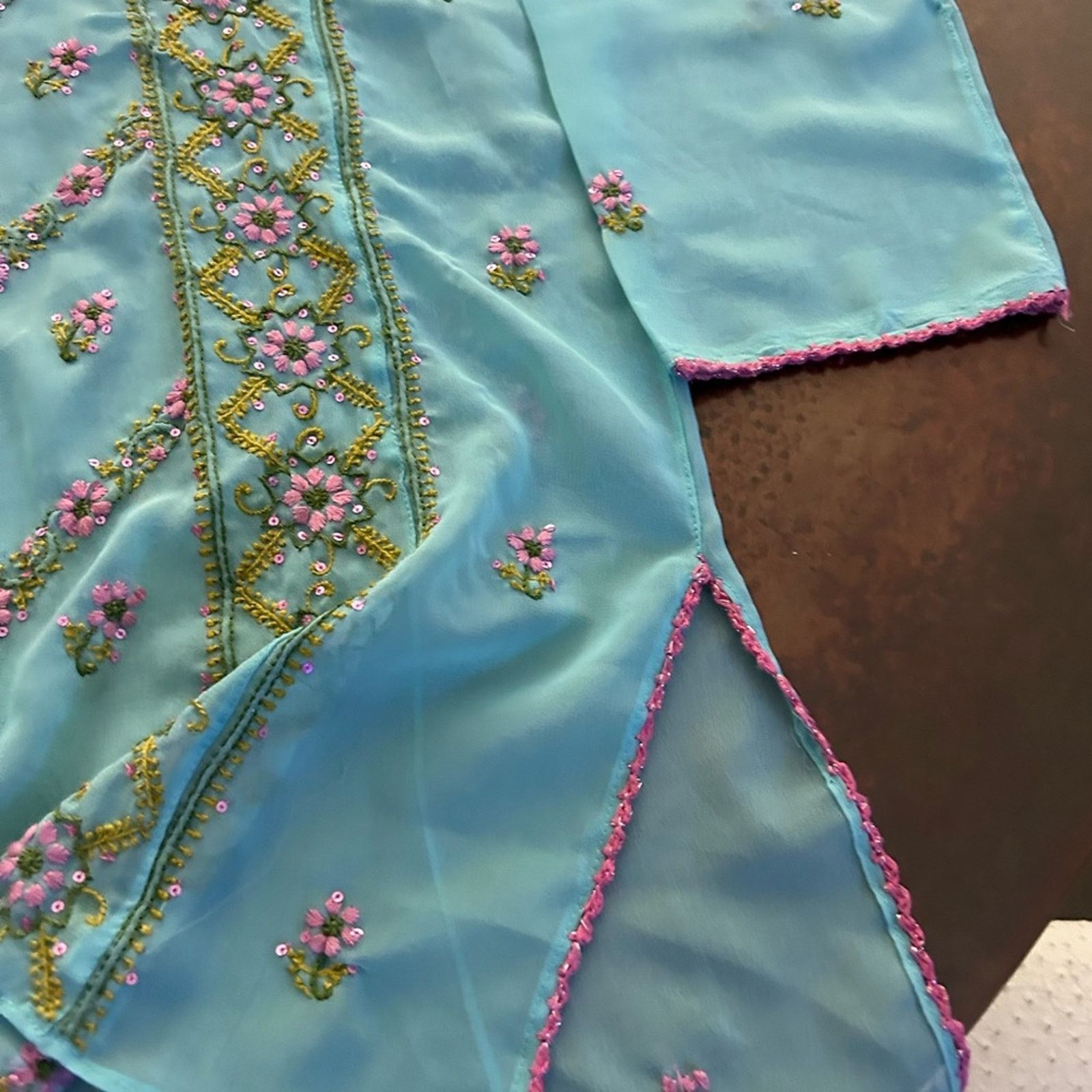 & Other Stories Sheer blue with pink embroidery women’s large kurta top Size M / US 6-8 / IT 42-44 - 6 Thumbnail