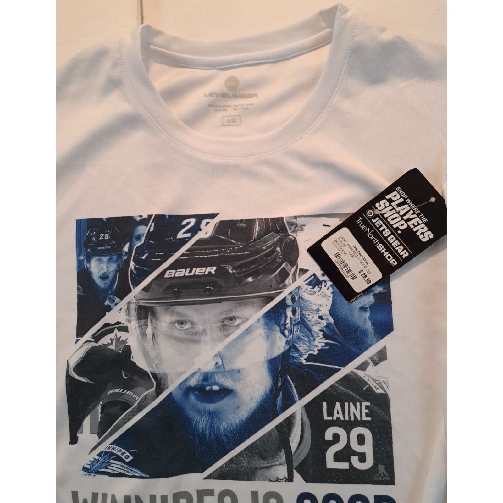 Vintage Level Wear Winnipeg is Good Patrick Laine #29 T-Shirt White L Men Short Sleeve NWT Hockey Solid Large Size US L / EU 52-54 / 3 - 4 Thumbnail