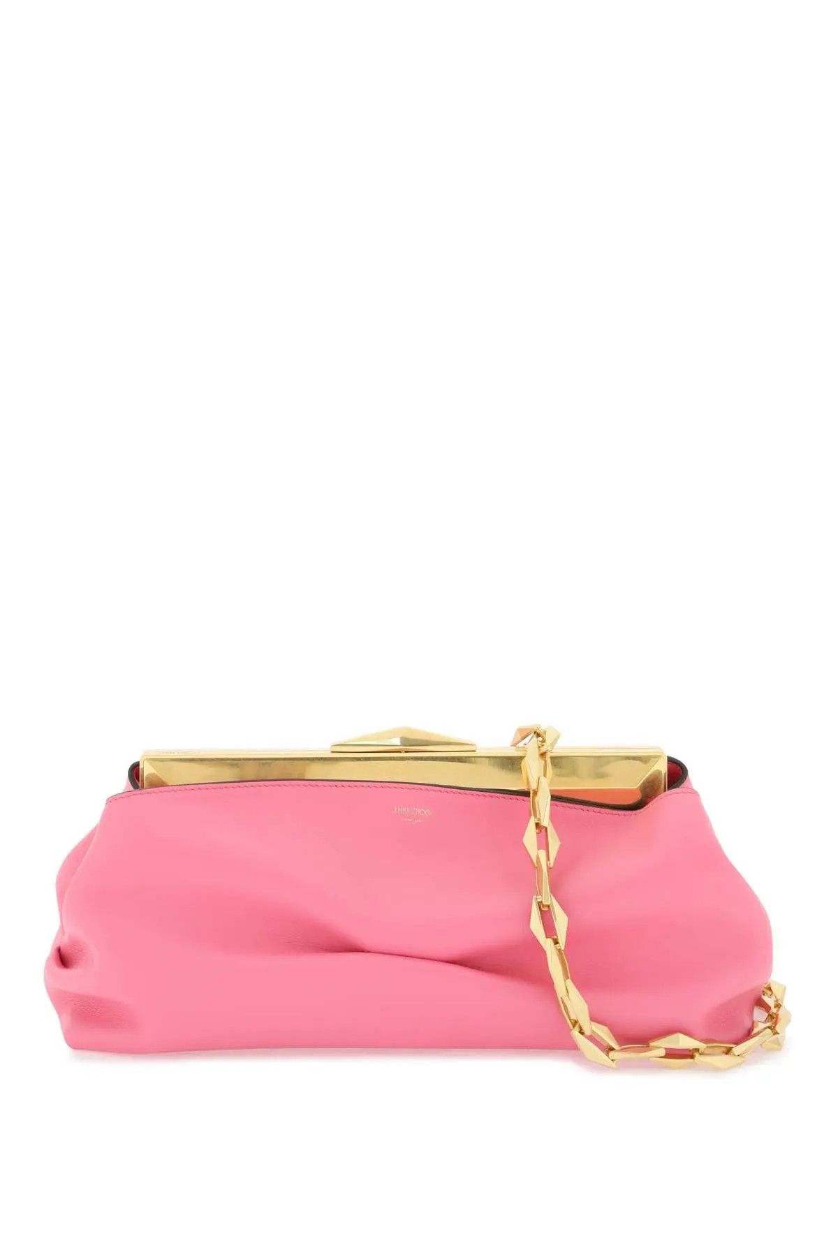 o1s22i1n1223 Leather Diamond Frame Clutch in Pink