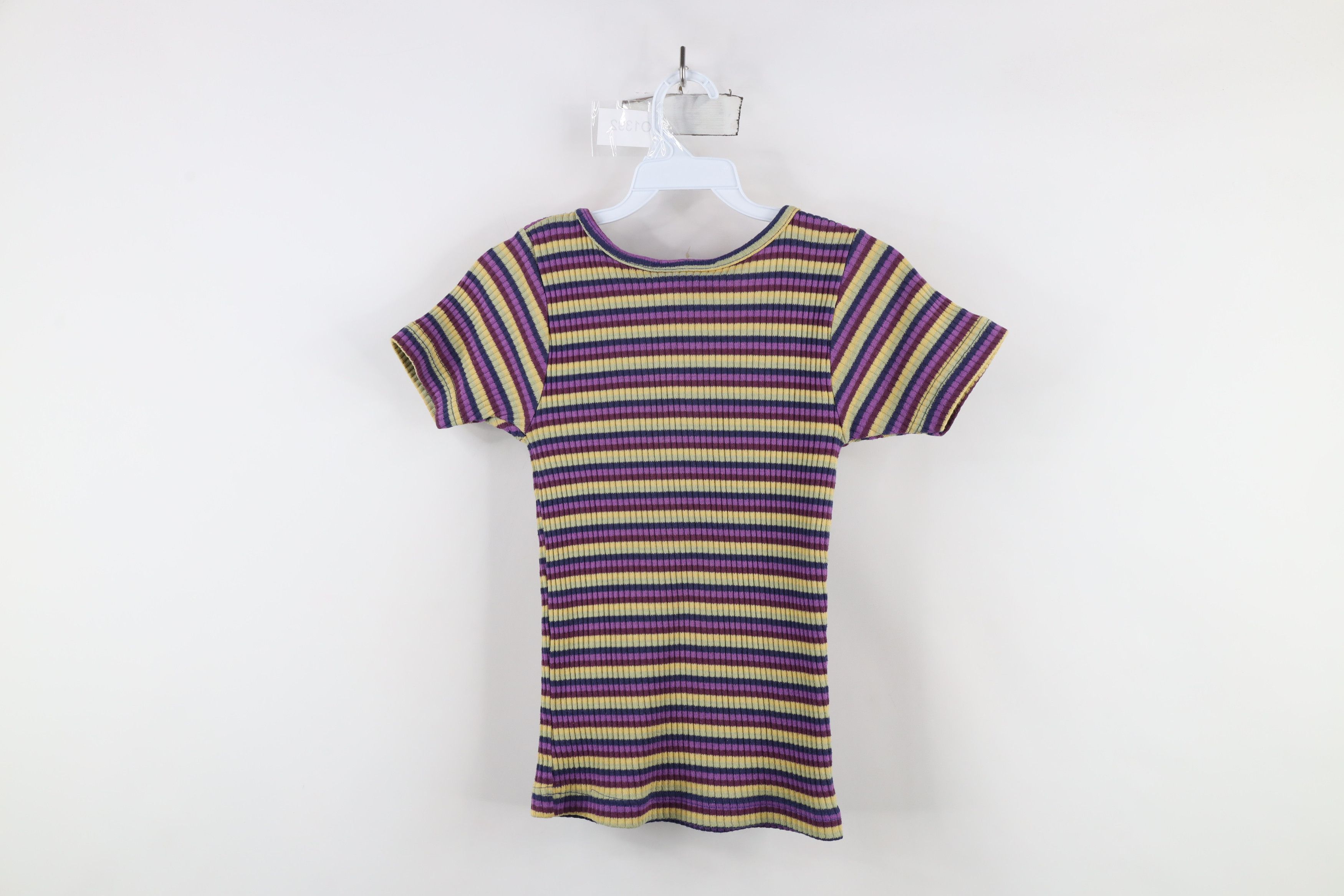 Vintage Vintage 90s Y2K Baby Doll Striped Ribbed Knit T-Shirt Size M / US 6-8 / IT 42-44 - 7 Thumbnail
