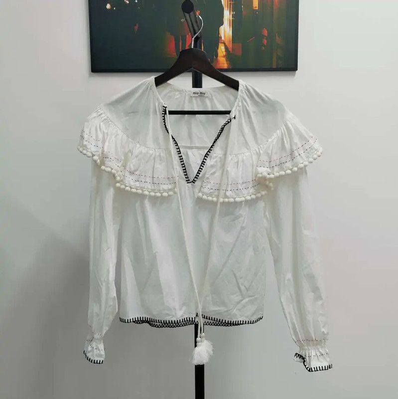 Miu Miu Miu Miu White Cotton Long Sleeve Shirt 0089 Size M / US 6-8 / IT 42-44 - 1 Thumbnail