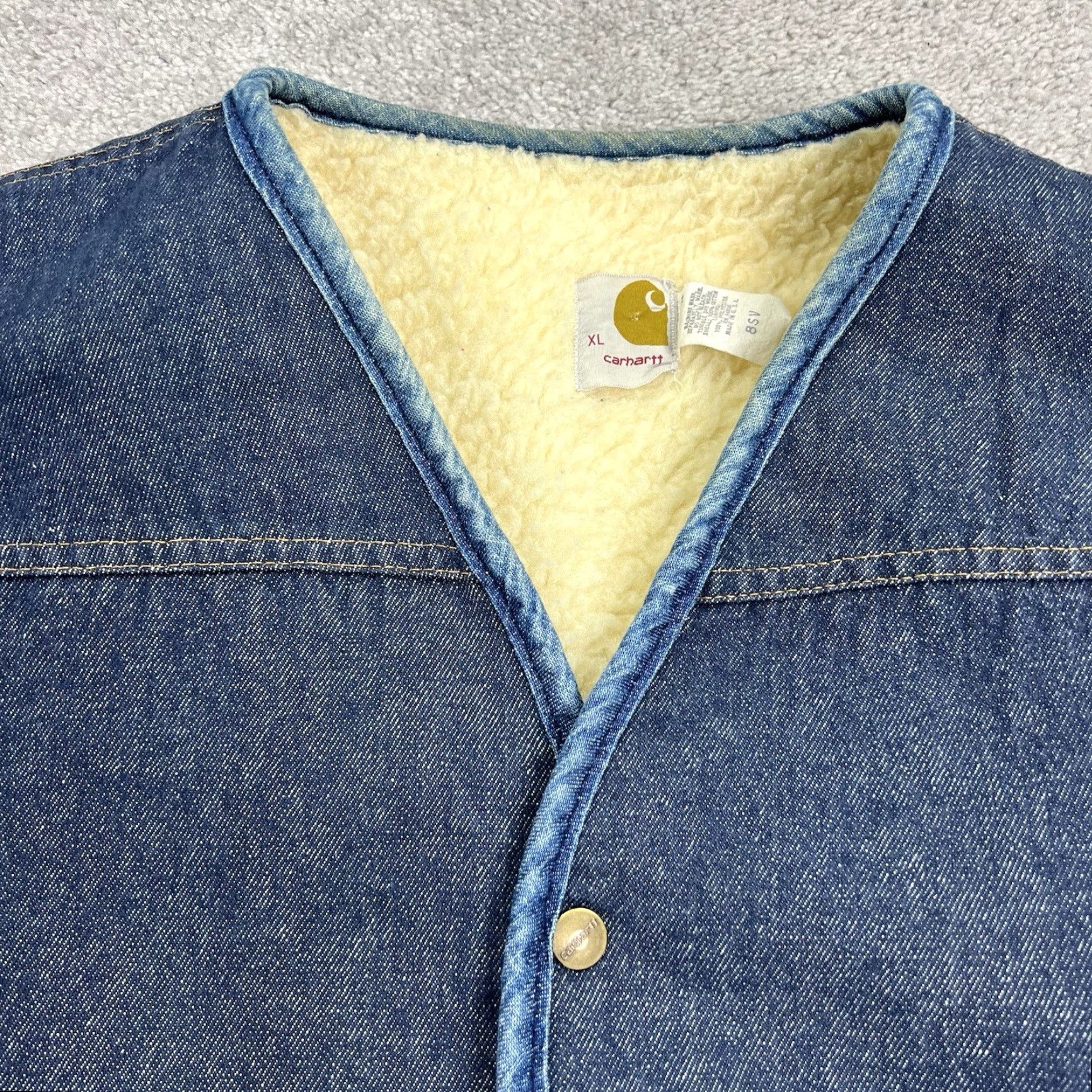 Carhartt VINTAGE Carhartt Denim Jean Vest Men's XL Blue Sherpa Lined Workwear USA 8SV 80s Western Pockets Camouflage? Size US 36 / EU 52 - 3 Thumbnail
