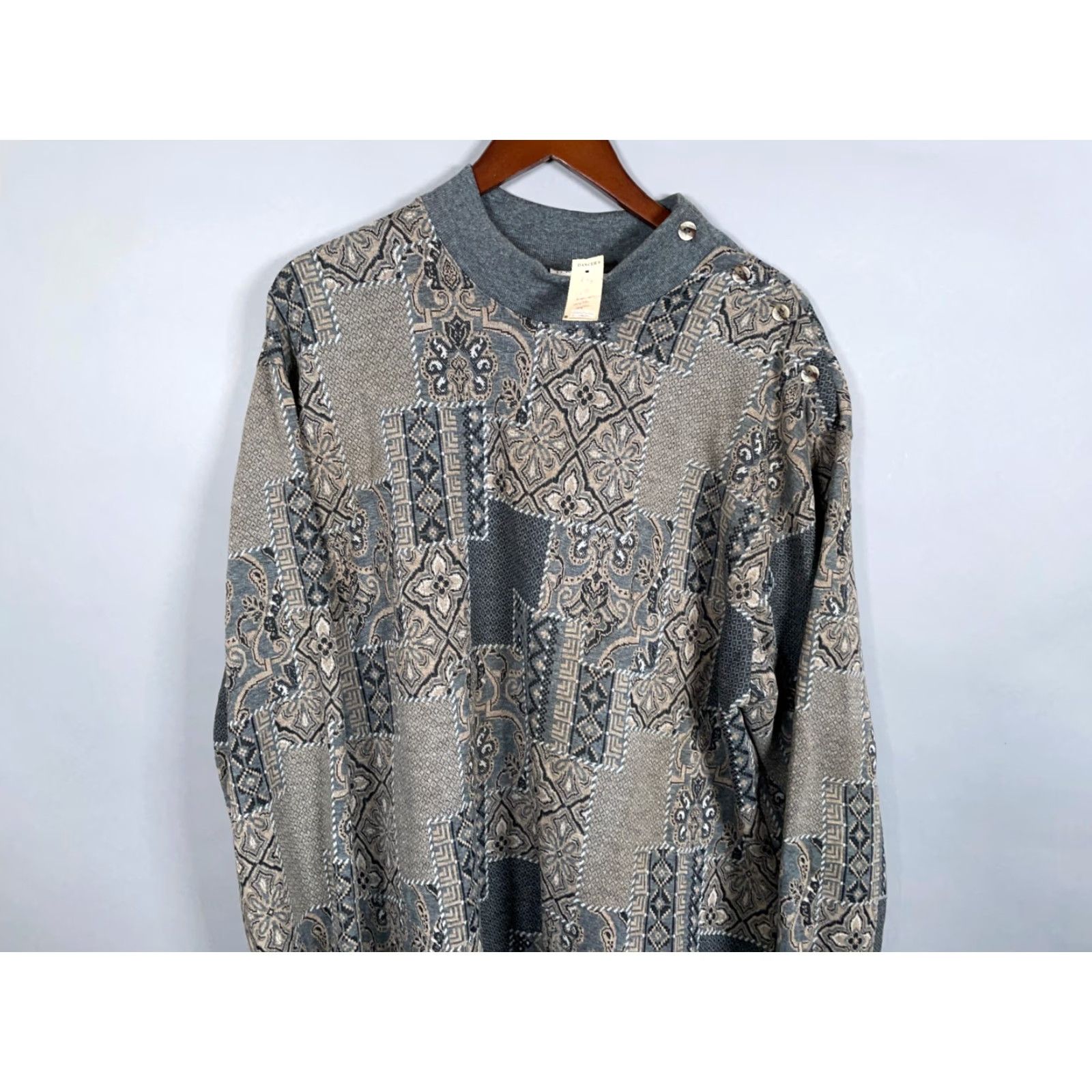 Vintage VTG Unworn Art Deco Geometric Pattern Sweater Women's XL Gray Lightweight Knit Size XL / US 12-14 / IT 48-50 - 3 Thumbnail
