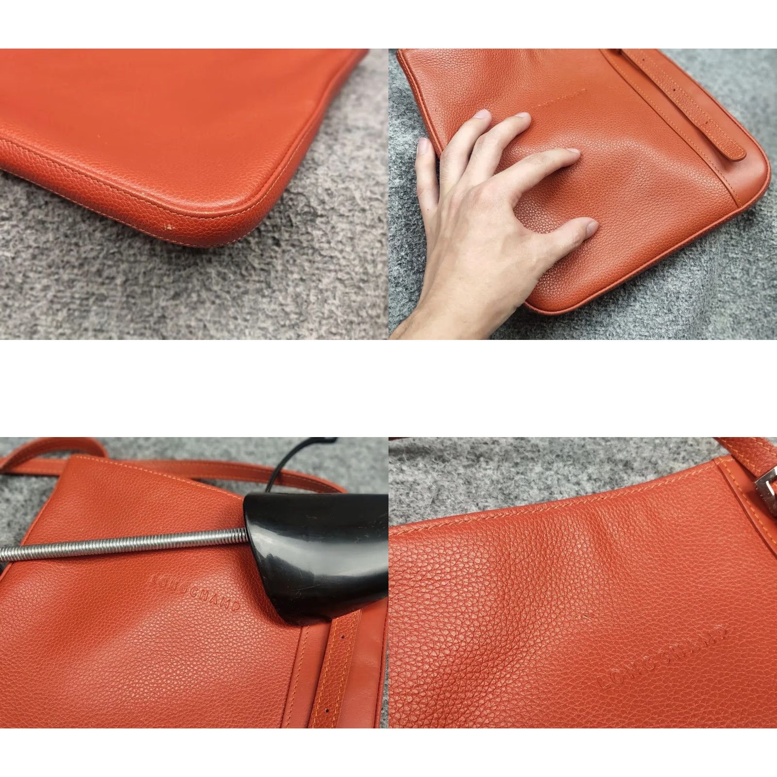 Longchamp VINTAGE Longchamp Design orange leather shoulder messenger Handbag Womens Luxure Size ONE SIZE - 8 Thumbnail