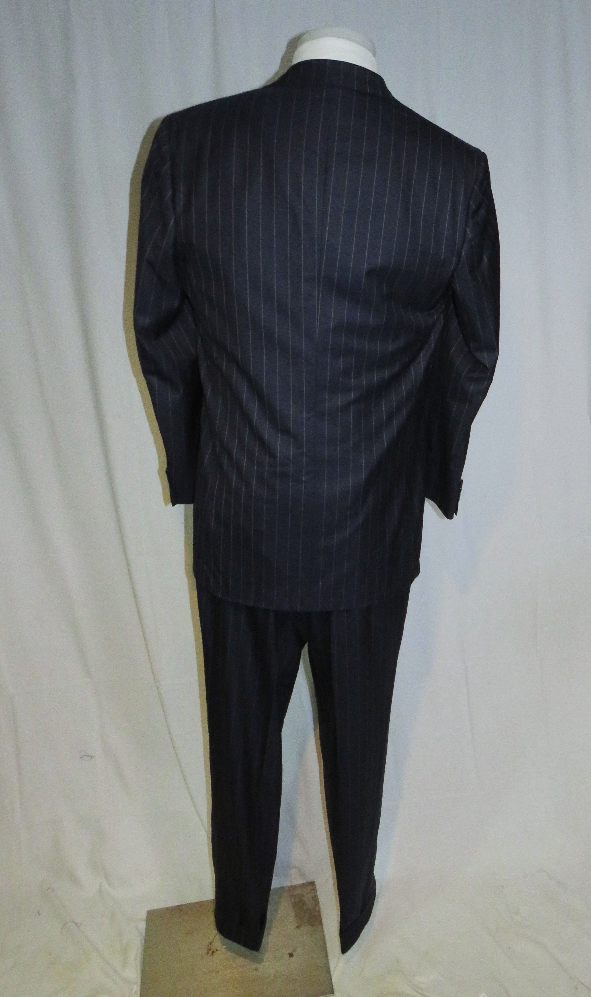 Brioni Super 160 Nomentano Custom Navy Stripe Two Button Suit 42L Size 42L - 2 Thumbnail