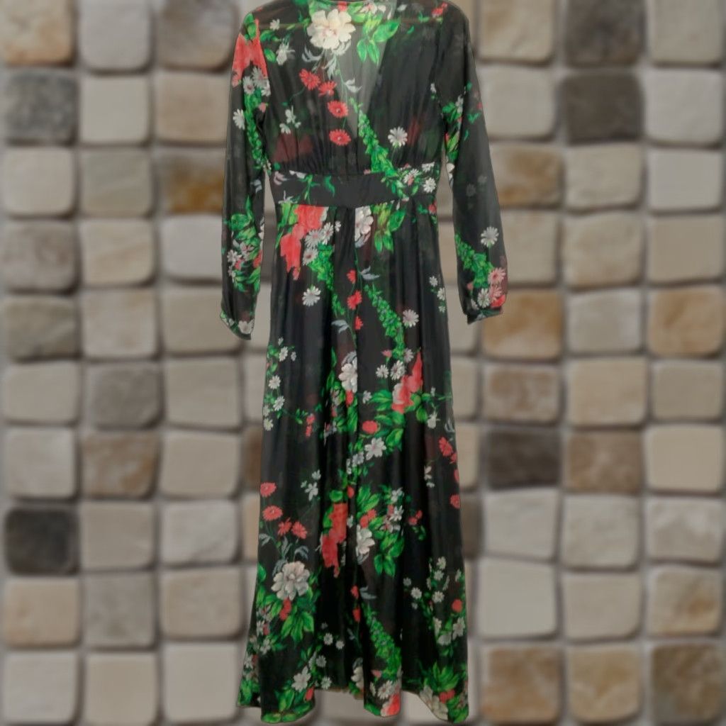 Vintage VINTAGE 1970s Sheer Dress Robe Cover Up Maxi Black Daisy Floral Bohemian Women Size 5/6 Size S / US 4 / IT 40 - 1 Thumbnail