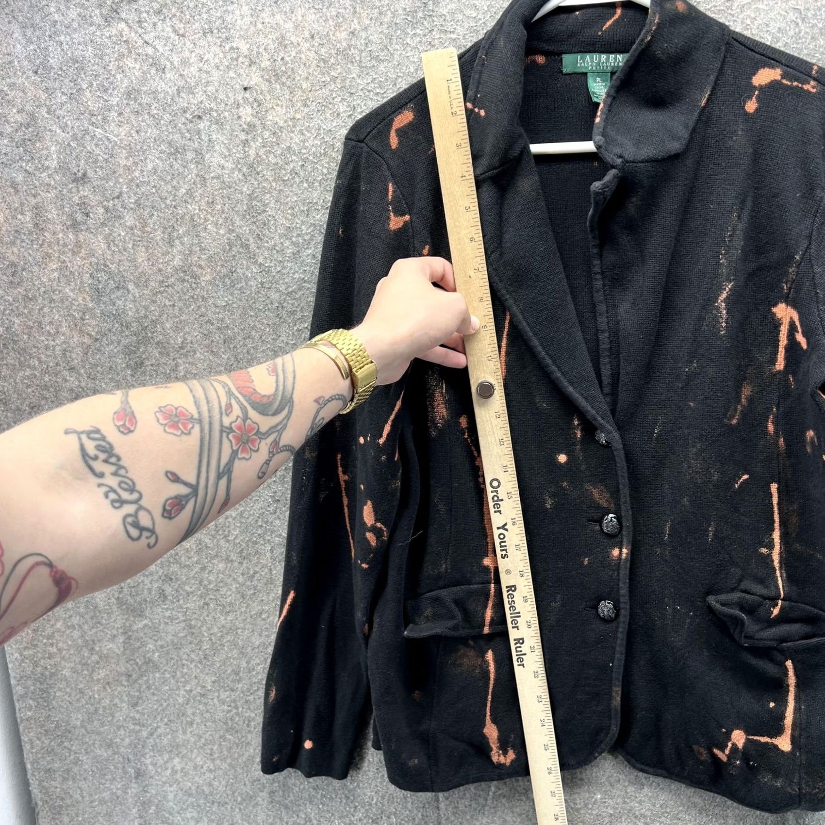 Ralph Lauren Lauren Ralph Lauren Womens Petite L Black Knit Blazer Jacket Bleach Stain Size L / US 10 / IT 46 - 4 Thumbnail