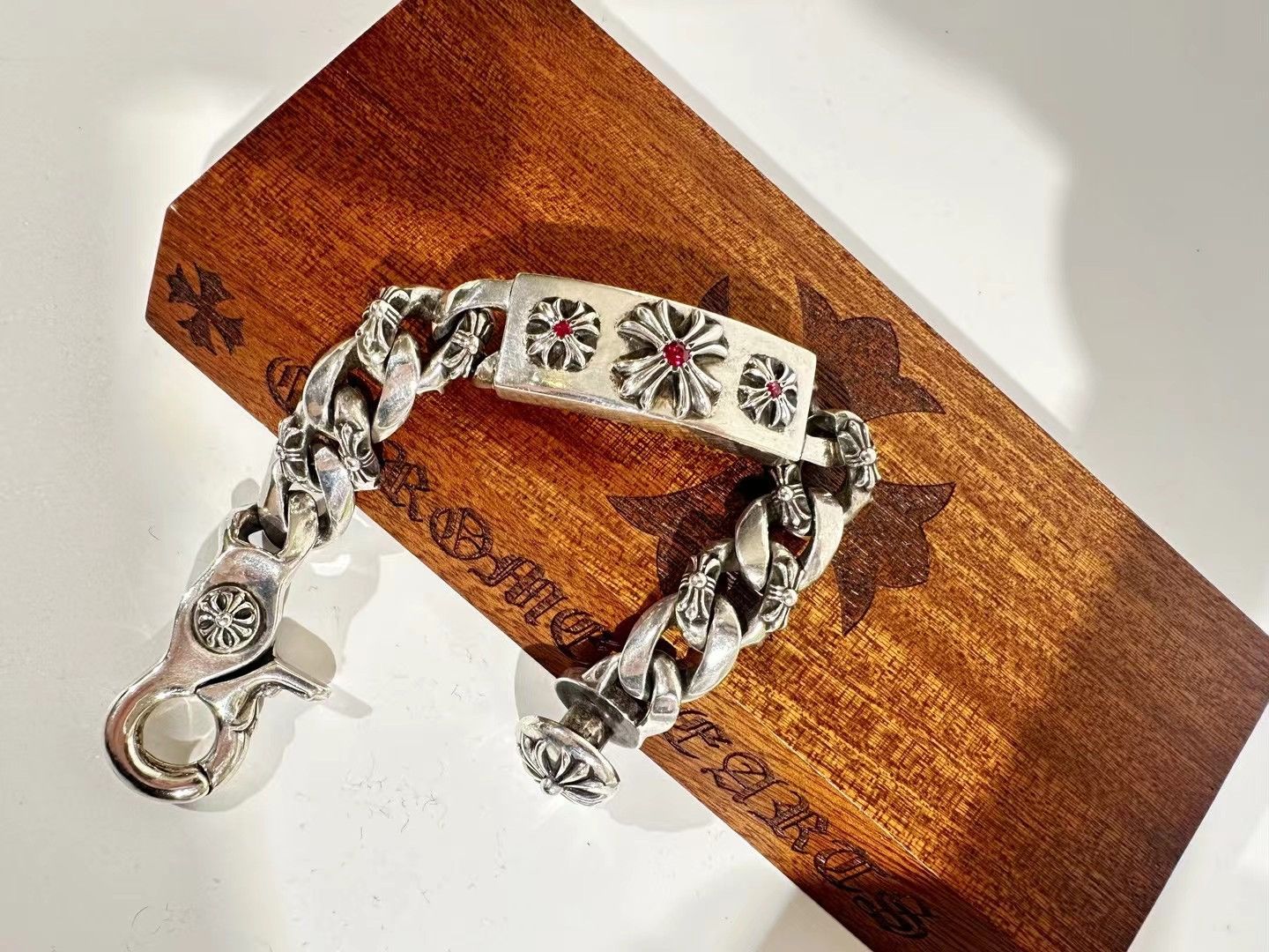 image of Chrome Hearts Ruby Bracelet in Silver, Men's