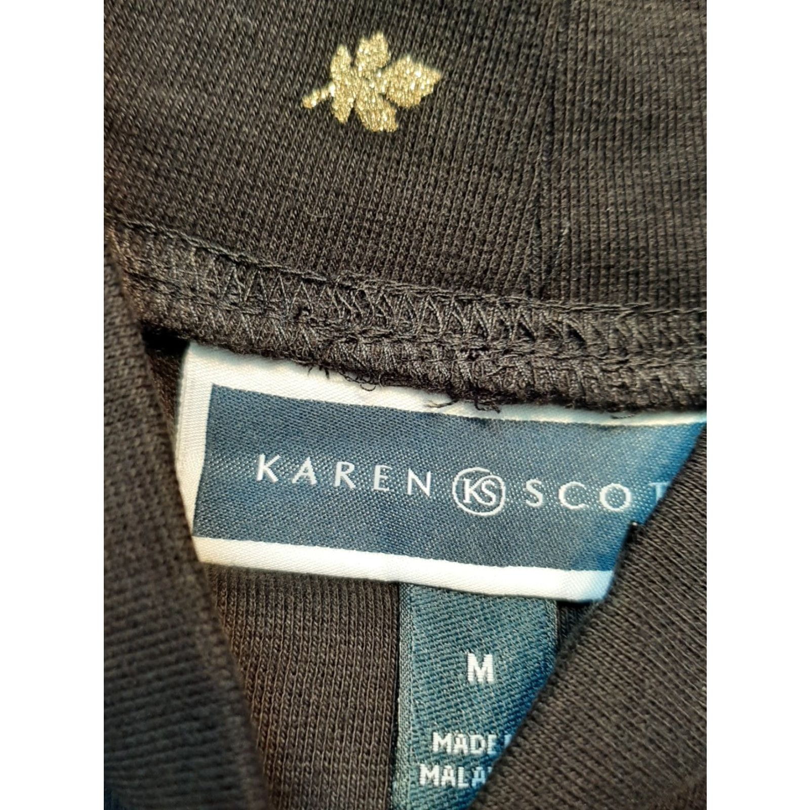 Vintage Karen Scott Shirt Womens Medium M Black Glitter Gold Leaf Pattern Top Size M / US 6-8 / IT 42-44 - 2 Thumbnail