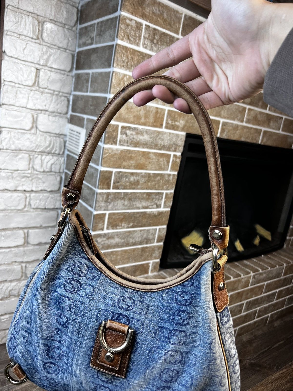 Gucci × Vintage Gucci Blue GG Denim Abbey D-Ring Shoulder Hobo Bag Size ONE SIZE - 6 Thumbnail