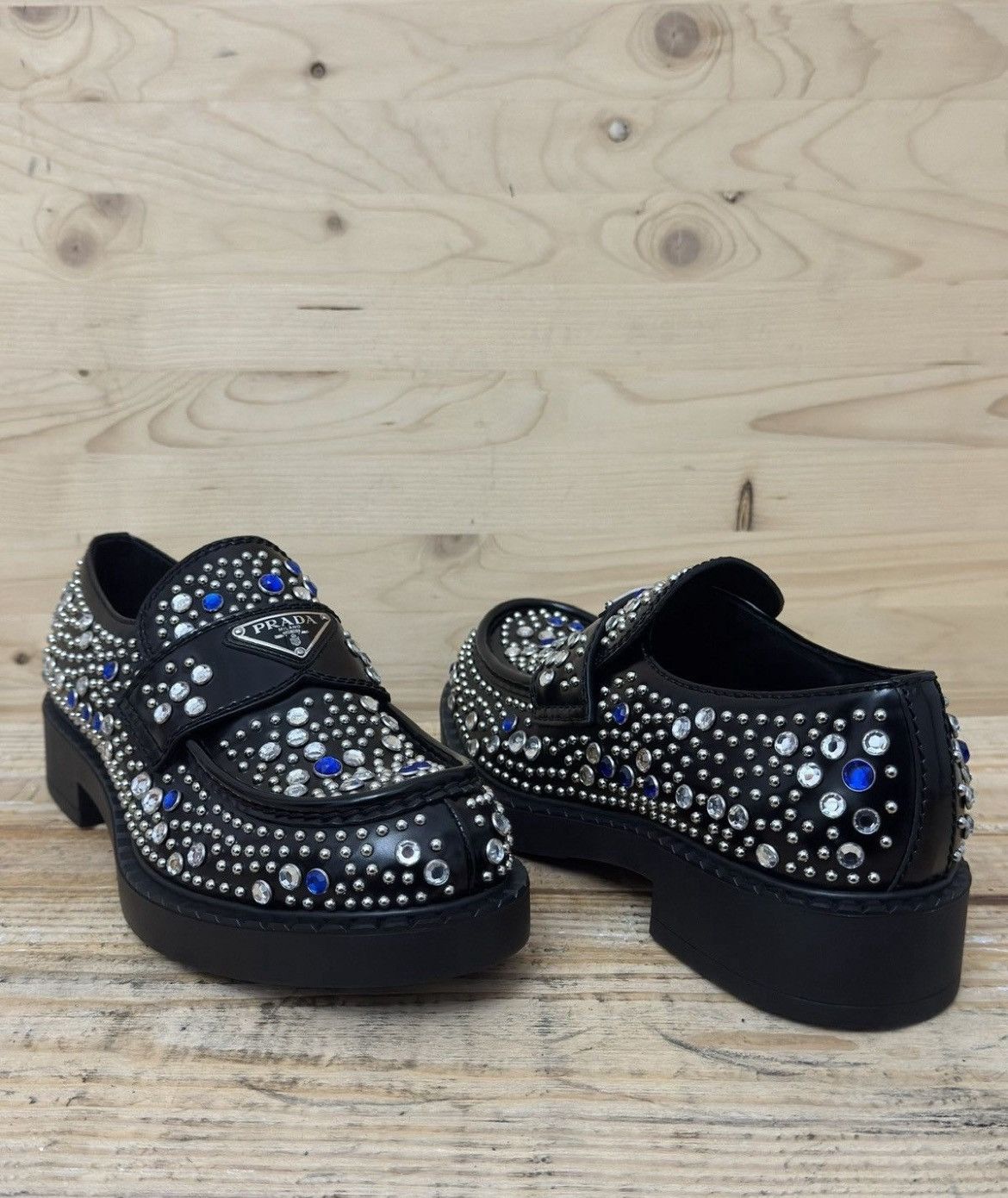 Prada Prada Brushed-leather loafers with studs and rhinestones Size US 7.5 / EU 40-41 - 9 Thumbnail