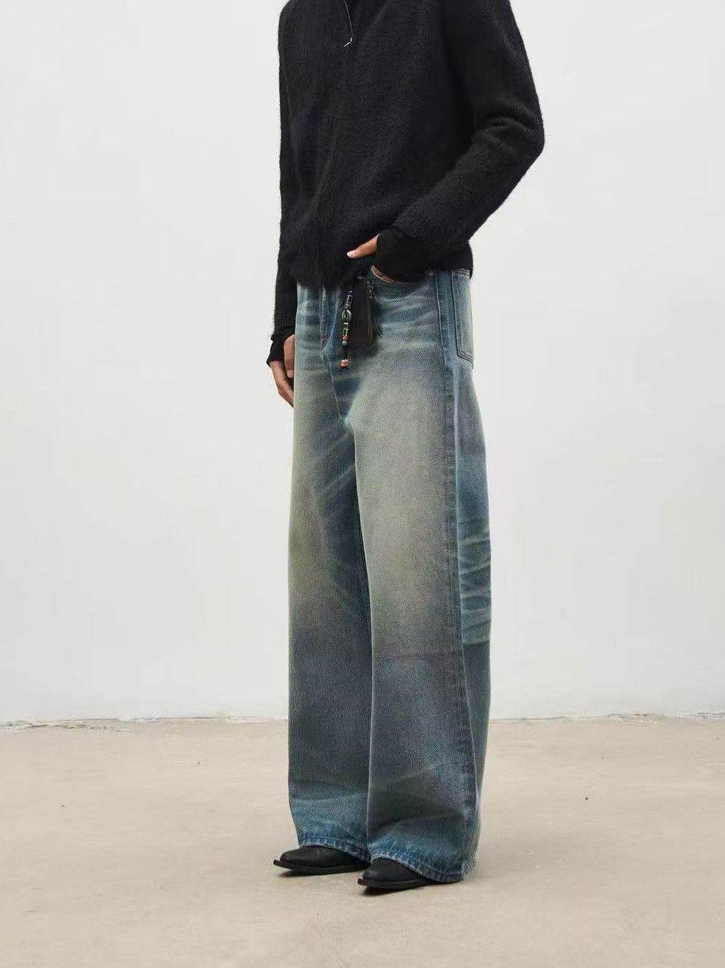 Japanese Brand American retro washed loose cleanfit wide-leg flared jeans Size US 32 / EU 48 - 4 Thumbnail