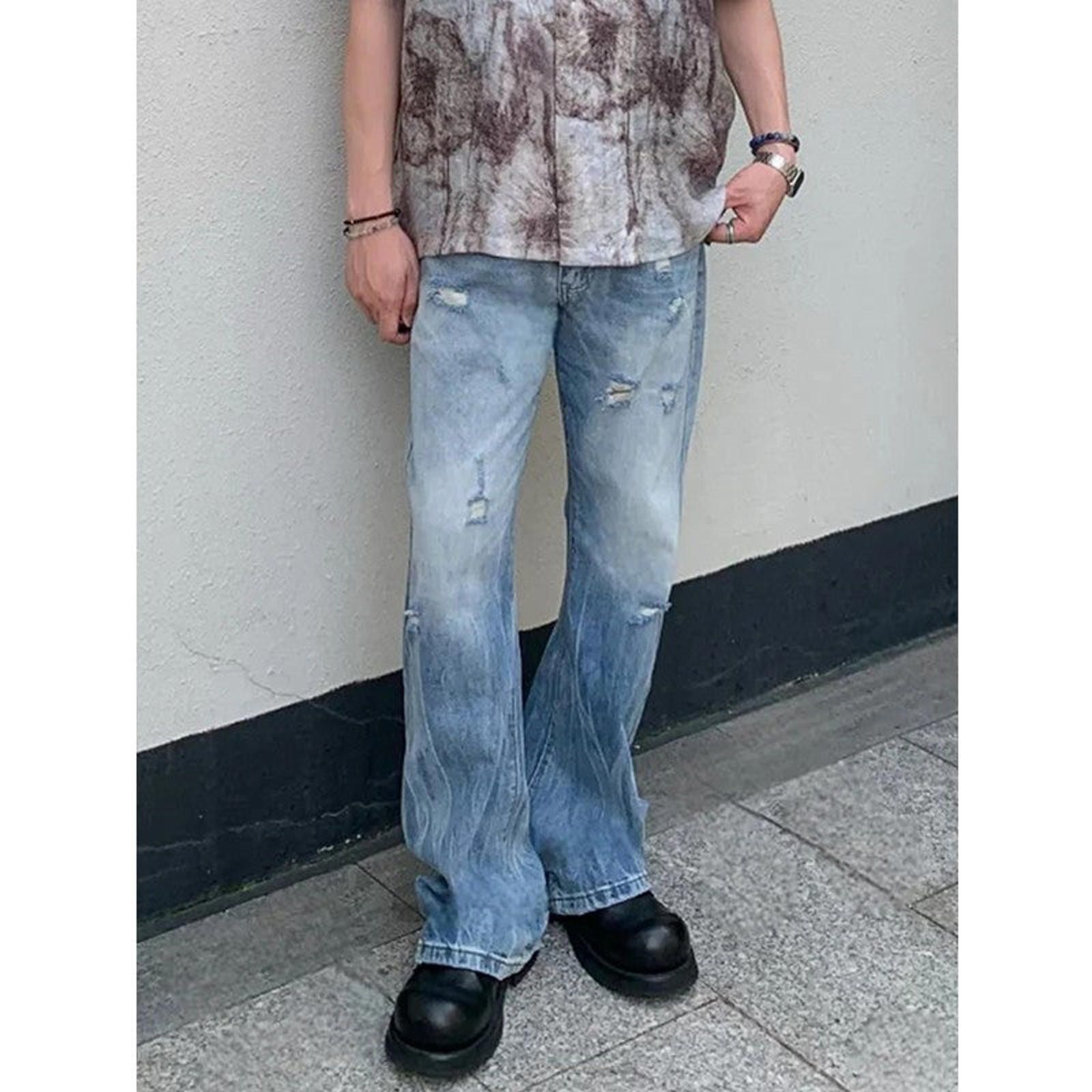 Jean Distressed Flared Denim Jeans, Bootcut Vintage Jeans Size US 34 / EU 50 - 3 Thumbnail