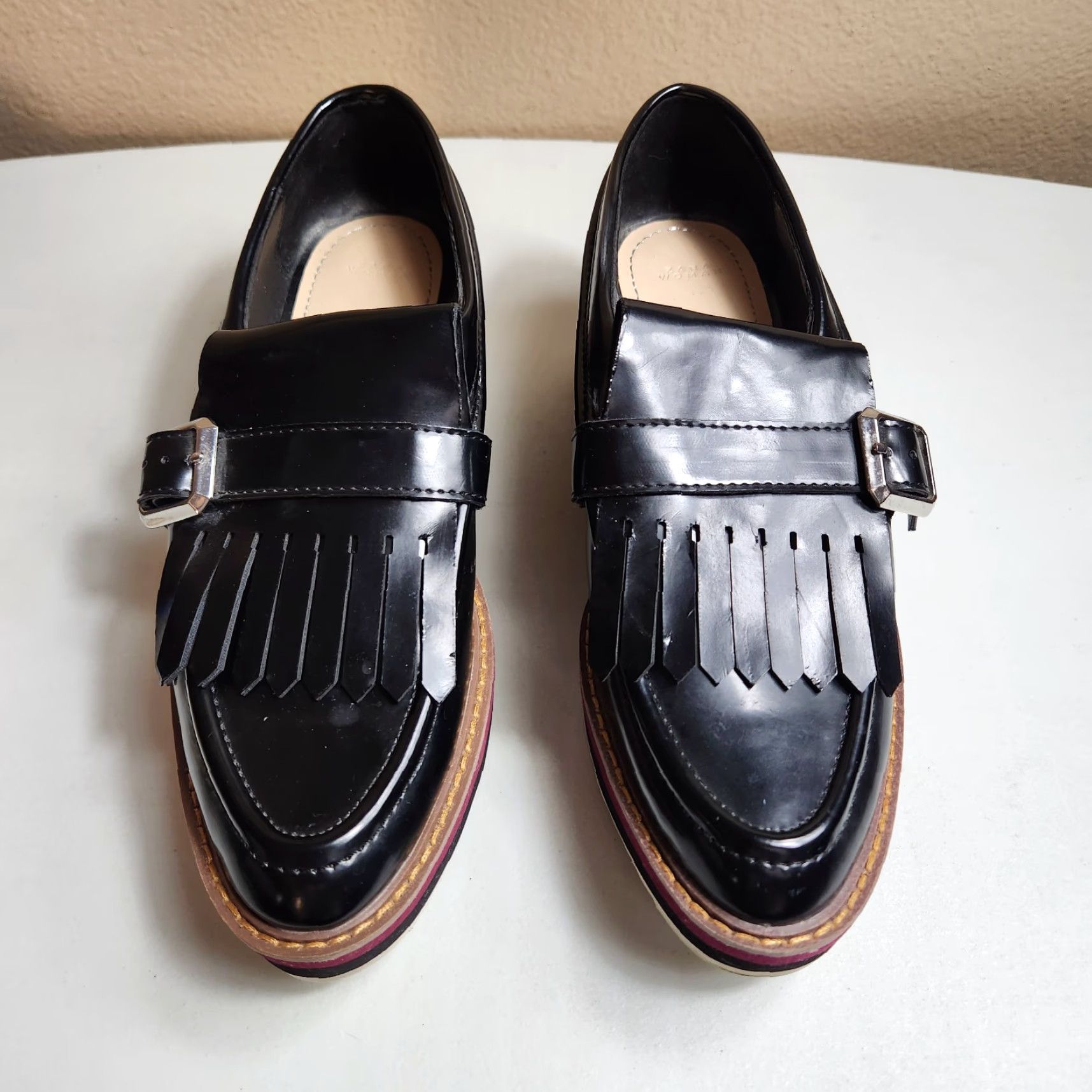 Zara Zara Woman |EU38/US7.5| Black Patent Leather Platform Kilt Chunky Loafers Loafer Women MVP platform loafers Size US 8 / IT 38 - 5 Thumbnail