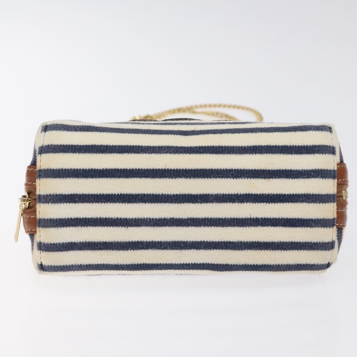 Celine CELINE Triomphe Chain Shoulder Bag Cotton White Navy Gold Size ONE SIZE - 9 Thumbnail