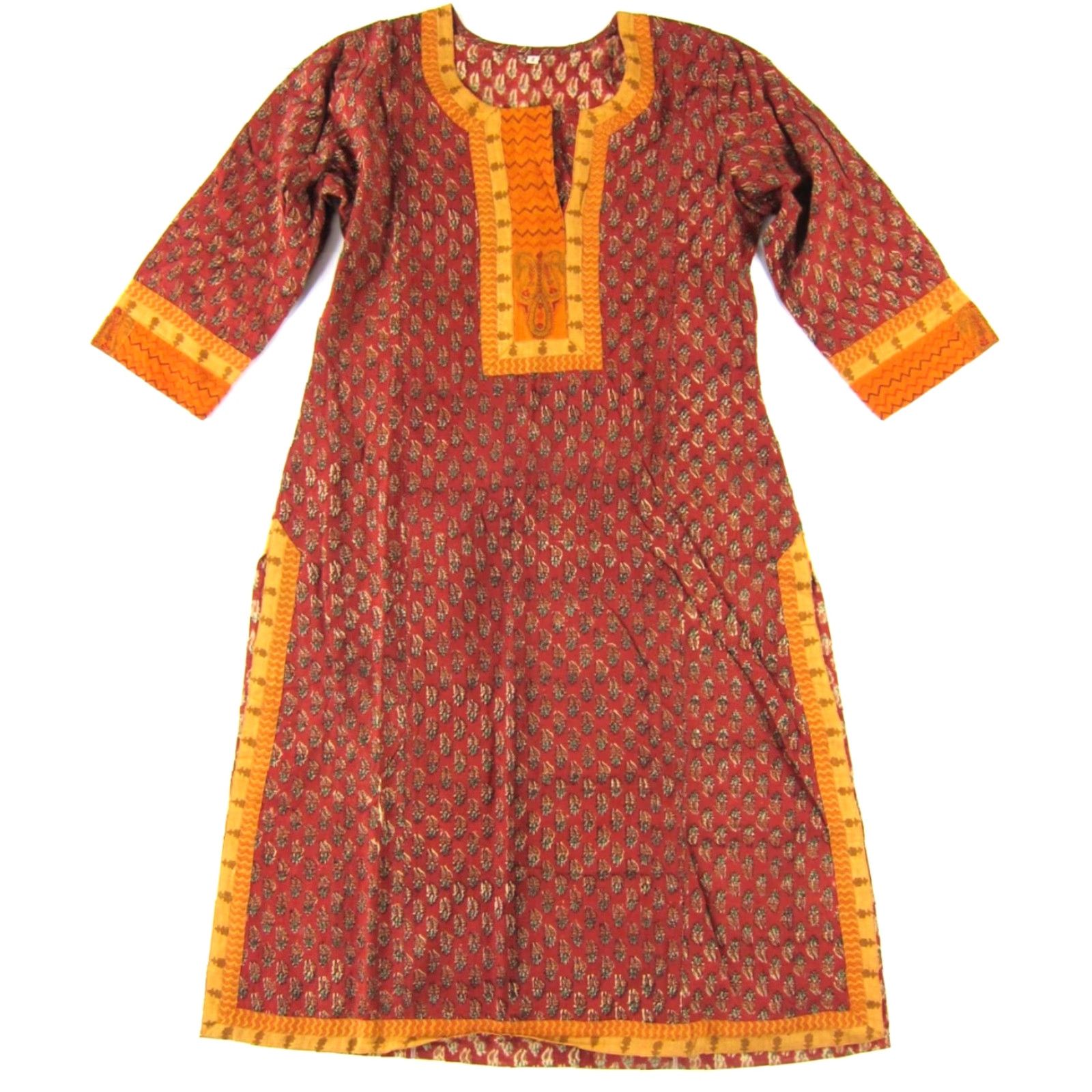 Vintage VINTAGE New VTG Made In India 100% Cotton Orange Red Floral Tunic Kurta Dress Women S Size S / US 4 / IT 40 - 2 Thumbnail