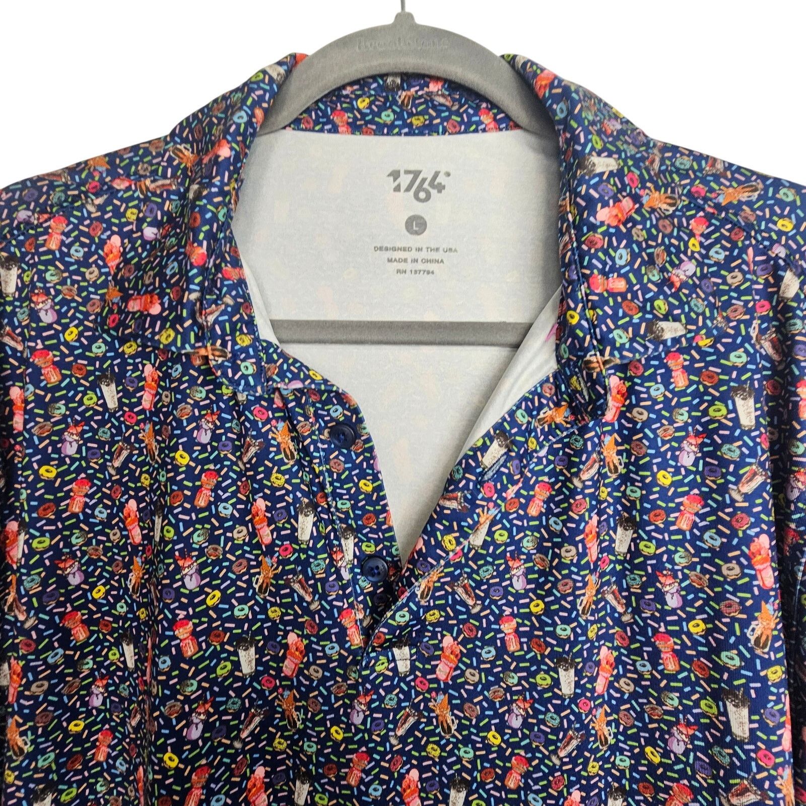 Whim Golf 1764 Mens Golf Polo Shirt Donut Milkshake Print L Stretch Size US L / EU 52-54 / 3 - 2 Thumbnail