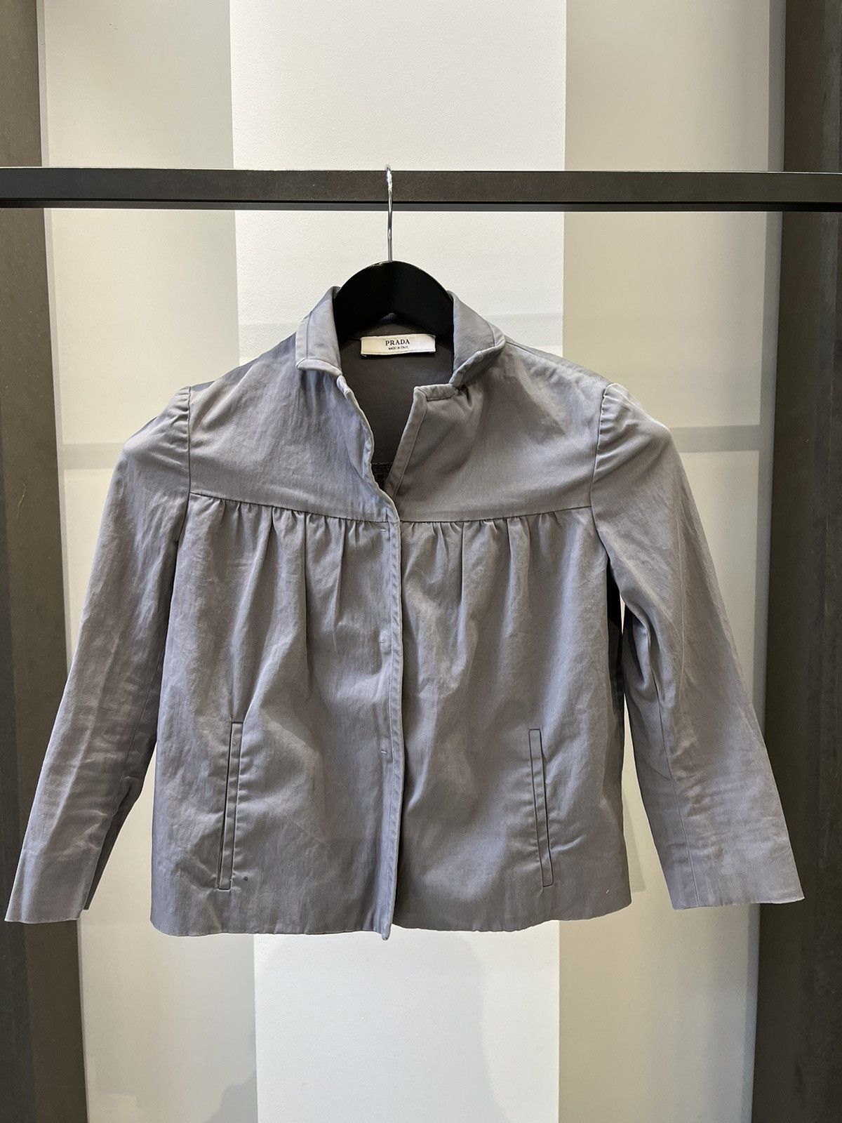 image of Prada Grey Button Up Short Jacket, Women's (Size Small)