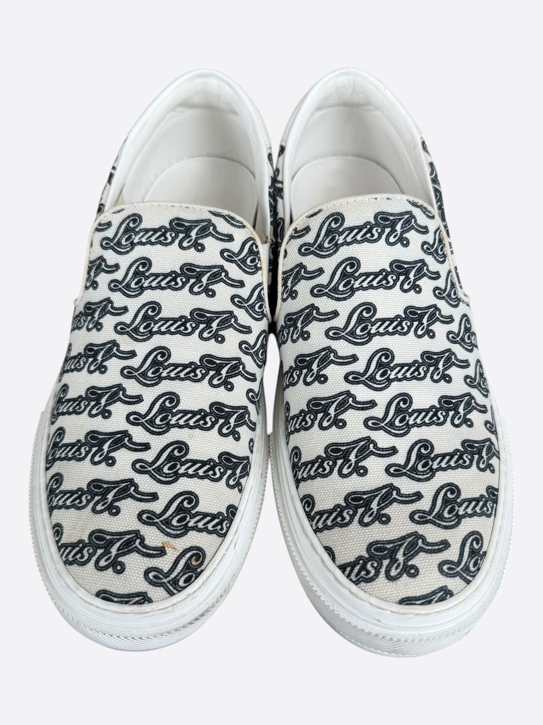 Louis Vuitton Louis Vuitton White & Black Repeat Logo Slip On Sneakers Size US 8 / EU 41 - 2 Thumbnail