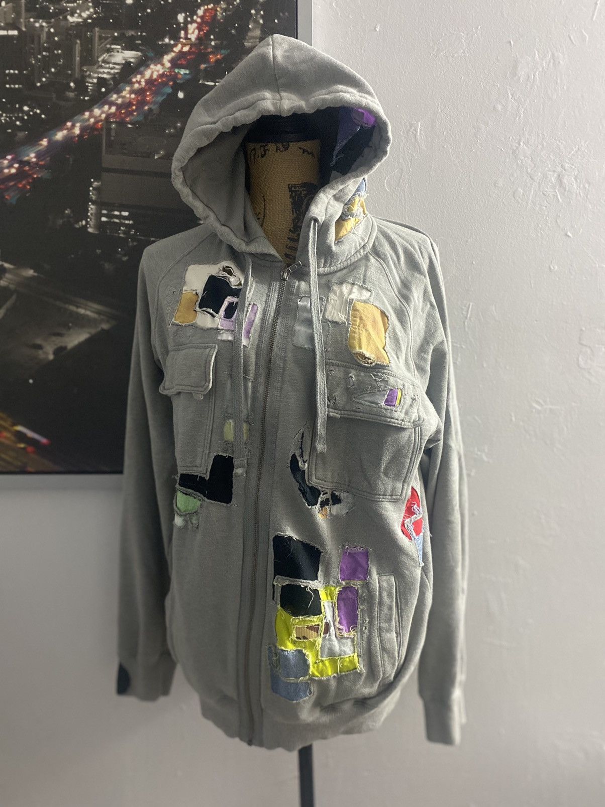 Hysteric Glamour Destroy All Monsters Patchwork Logo Zip Hoodie