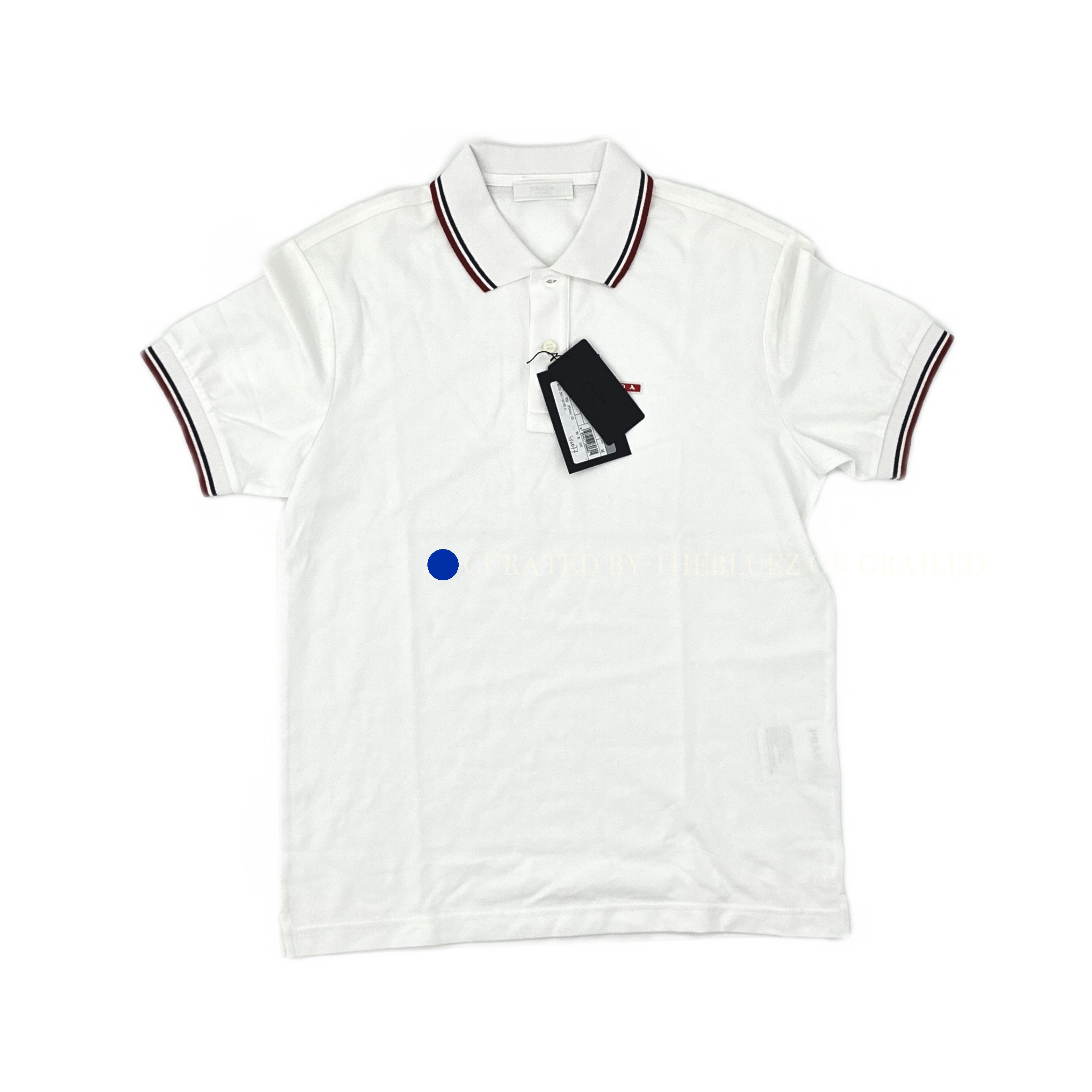 Prada Striped Trim Polo Shirt in White Size US M / EU 48-50 / 2 - 1 Thumbnail
