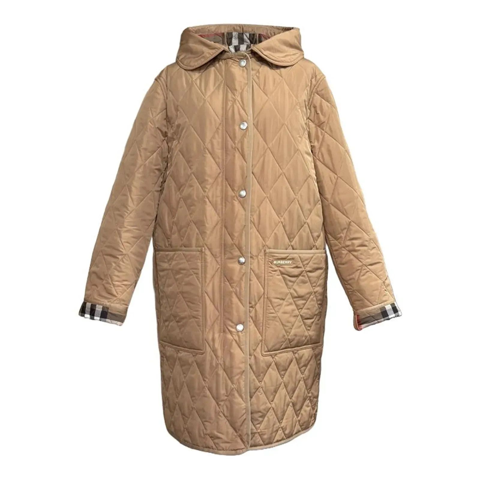Burberry o1w1db10426 Quilted Long Hooded Jacket in Camel Size XL / US 12-14 / IT 48-50 - 5 Thumbnail