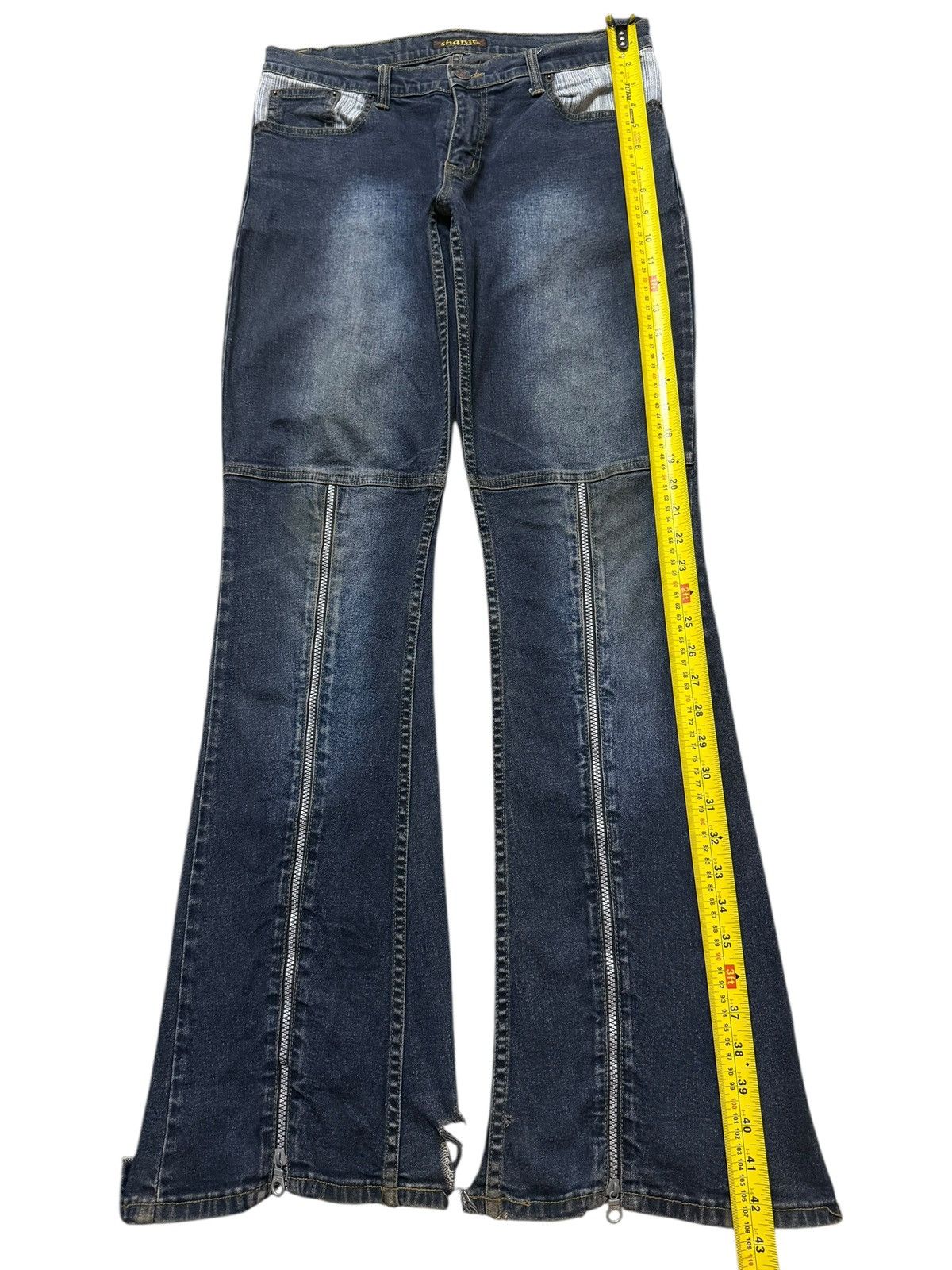 Tornado Mart Y2K Japanese Brand Blue Faded Wash Zipper Leg Flare Distress Size US 31 - 8 Thumbnail