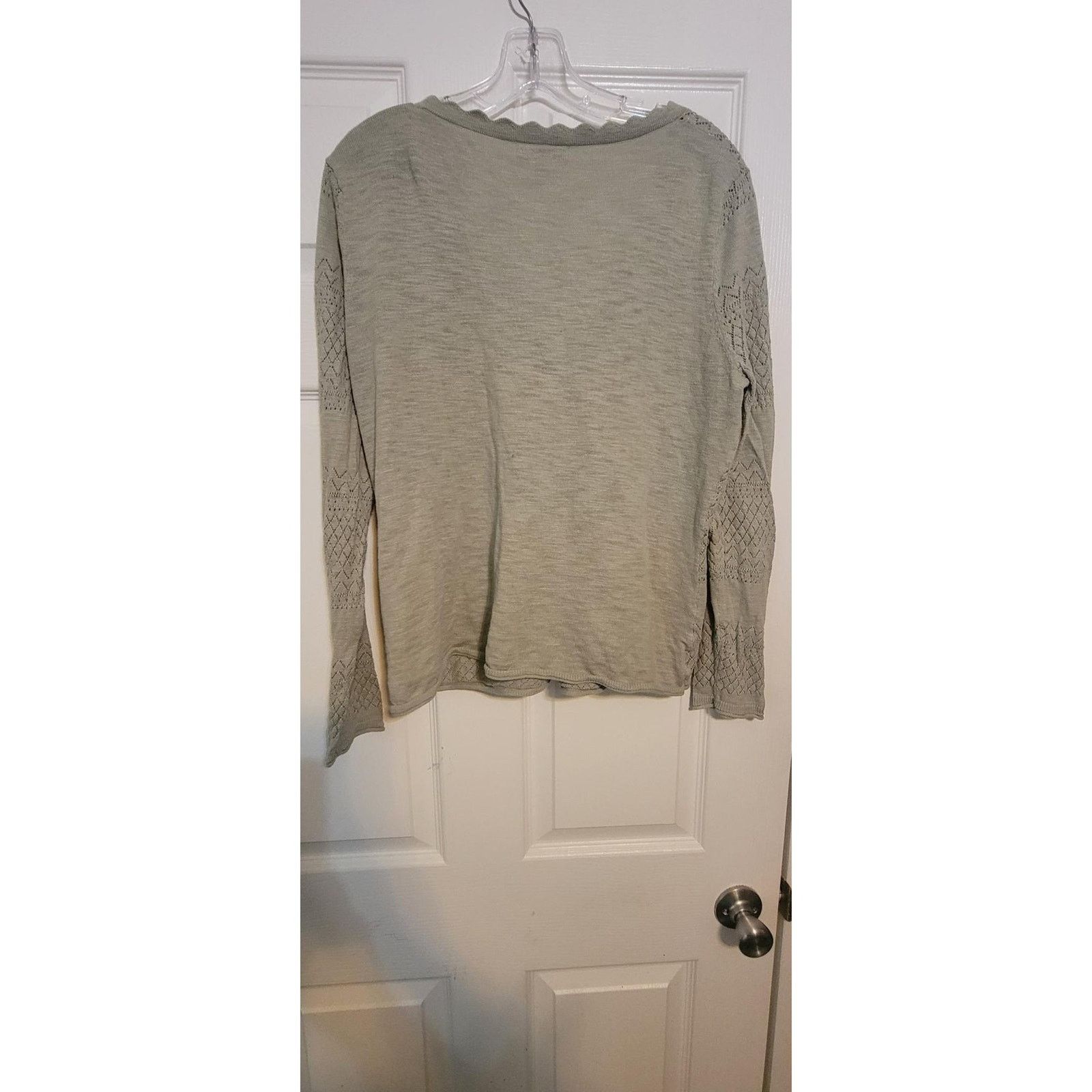 Frye Frye Sage Green Pointelle Knit Scalloped Cardigan Large Size L / US 10 / IT 46 - 2 Thumbnail