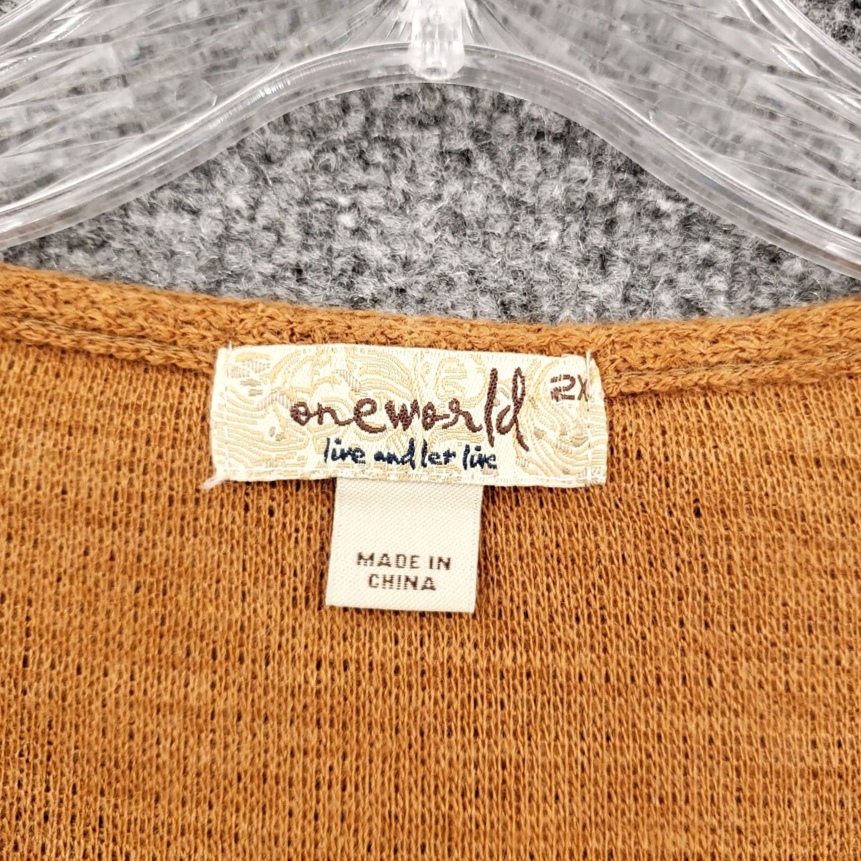 Vintage One World Pullover Sweater Womens 2X Orange Paisley Rhinestones Bling Scoop Neck Long Sleeve Knit Pullover Size XXL / US 16-18 / IT 52-54 - 5 Thumbnail