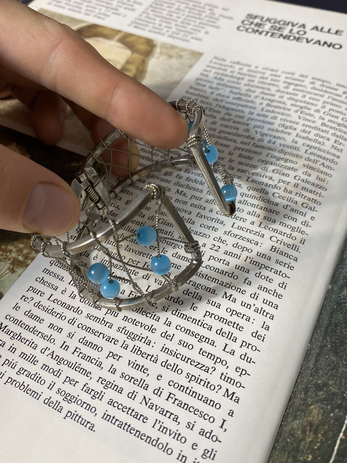 Jewelry × Vintage Retro Futuristic Bracelet with Blue Ceramic Size ONE SIZE - 6 Thumbnail