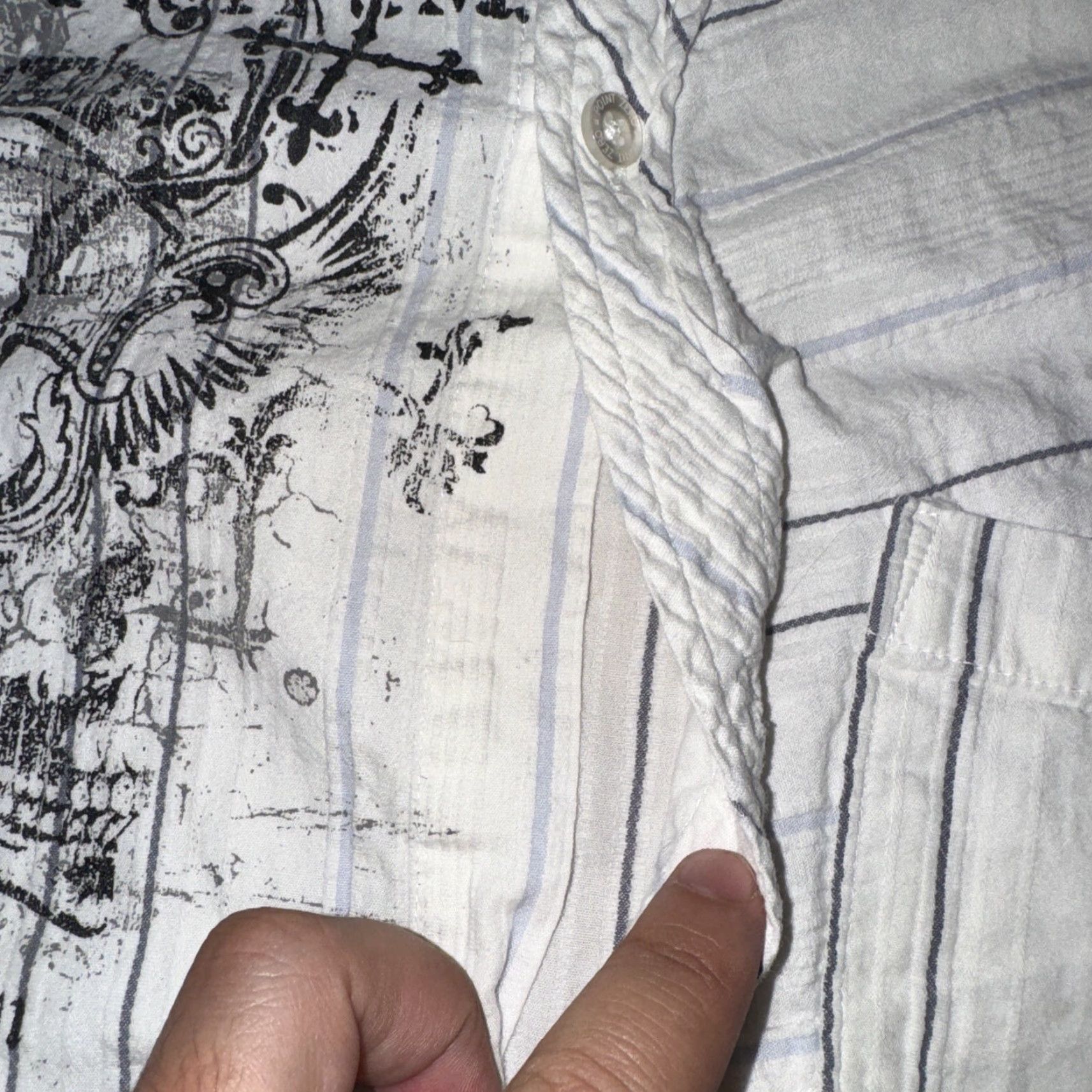 Point Zero VINTAGE Point Zero Button-Up Shirt Teens M White Gothic 16x22 Short Sleeve Cotton Button-Down Collared Mens? Womens? Size US M / EU 48-50 / 2 - 4 Thumbnail