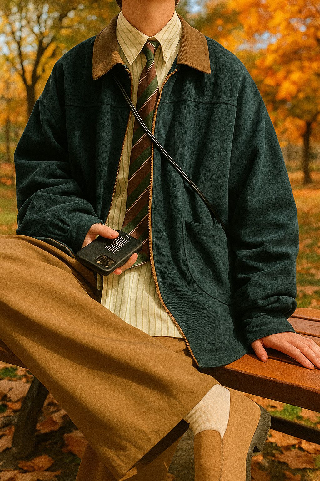 Other Vintage Corduroy Zip-Up Jacket – Forest Green & Tan Collar Size US M / EU 48-50 / 2 - 2 Thumbnail