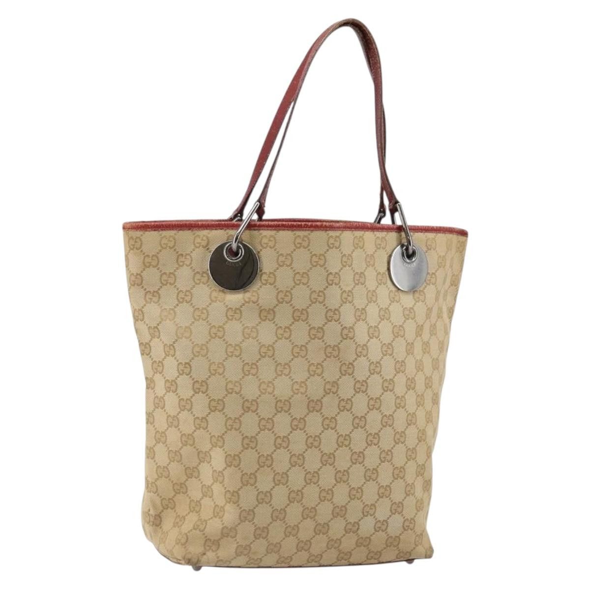 Gucci GUCCI GG Canvas Tote Bag Beige Silver Size ONE SIZE - 1 Thumbnail