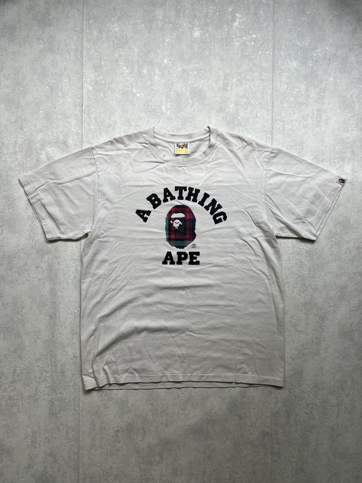 Bape A BATHING APE COLLEGE CHECK HEAD LOGO TEE Size US XL / EU 56 / 4 - 1 Thumbnail