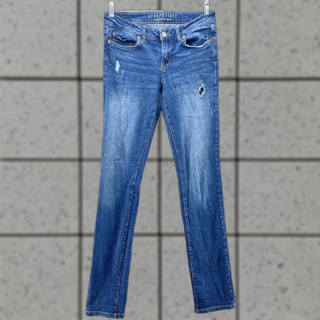 Vintage Aéropostale Jeans Women 4 Dark Blue Denim Low Rise Slim Skinny Stretch Fade Aero Jeans Size 27" / US 4 / IT 40 - 1 Thumbnail