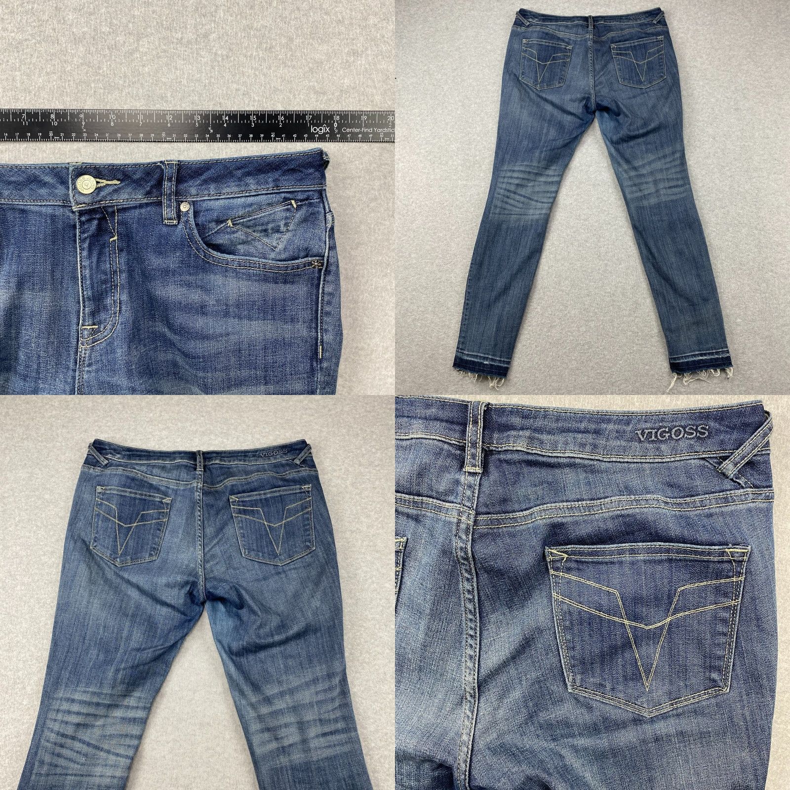Vintage VIGOSS The Chelsea Skinny Jeans Womens 35 x 30 Blue Distressed Stretch Denim Skinny Pants Regular Blue Womens Size 24" / US 00 / IT 34 - 9 Thumbnail