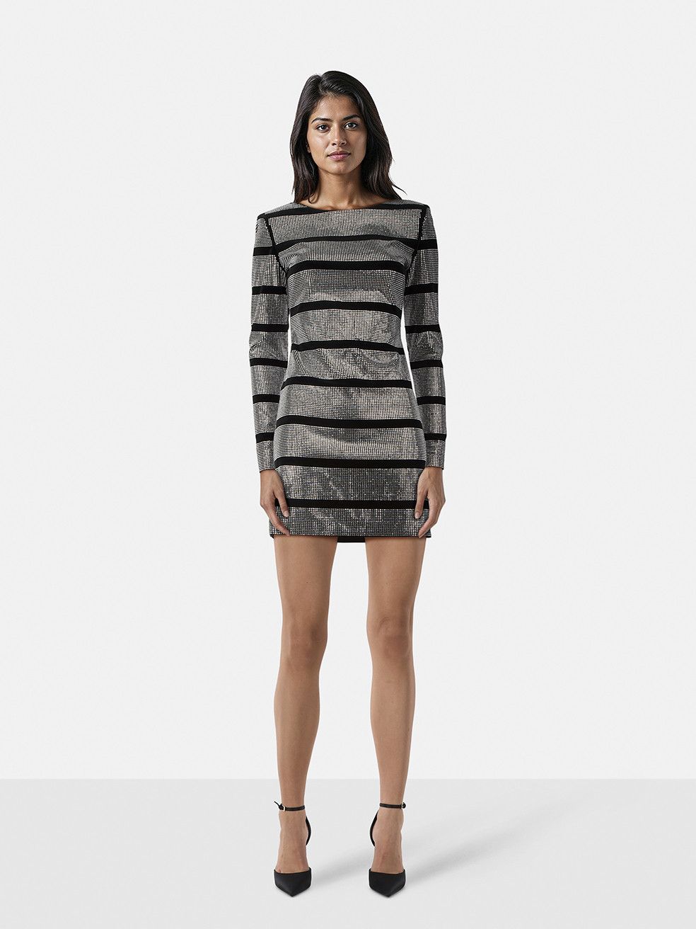 Balmain Silver Rhinestone Striped Mini Dress Size XS / US 0-2 / IT 36-38 - 1 Thumbnail