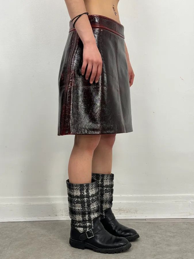 Miu Miu SS2020 Miu Miu Burgundy Leather Metallic Mini Skirt Size 28" / US 6 / IT 42 - 3 Thumbnail