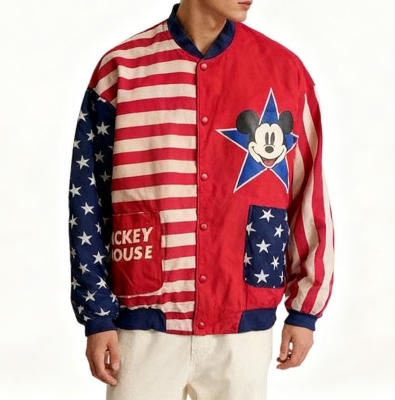 Japanese Brand Vintage Mickey Mouse POPPINS American Flag Jacket Size US M / EU 48-50 / 2 - 2 Thumbnail