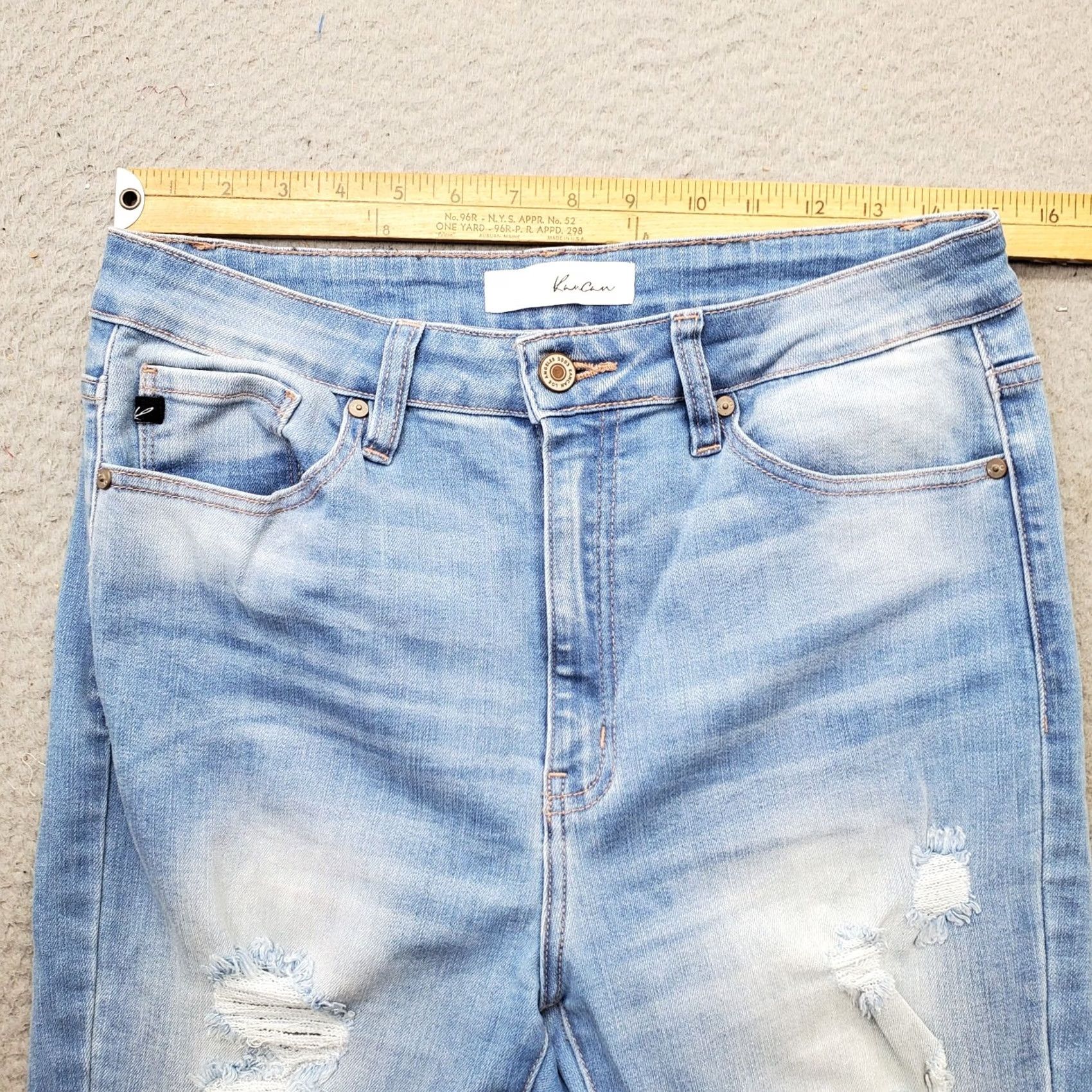 Vintage KanCan Jeans Women Size 11/29 Multi Denim Distressed Frayed Hem Skinny Low Waist Jeans Size 32" / US 10 / IT 46 - 2 Thumbnail