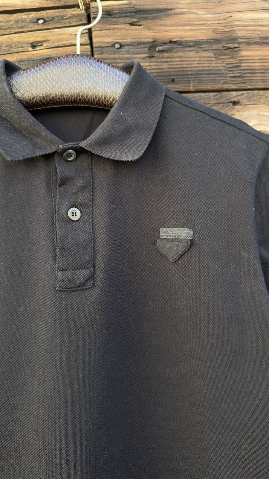 Prada PRADA Black Tonal Triangle Logo Polo Shirt Men's Size US S / EU 44-46 / 1 - 4 Thumbnail